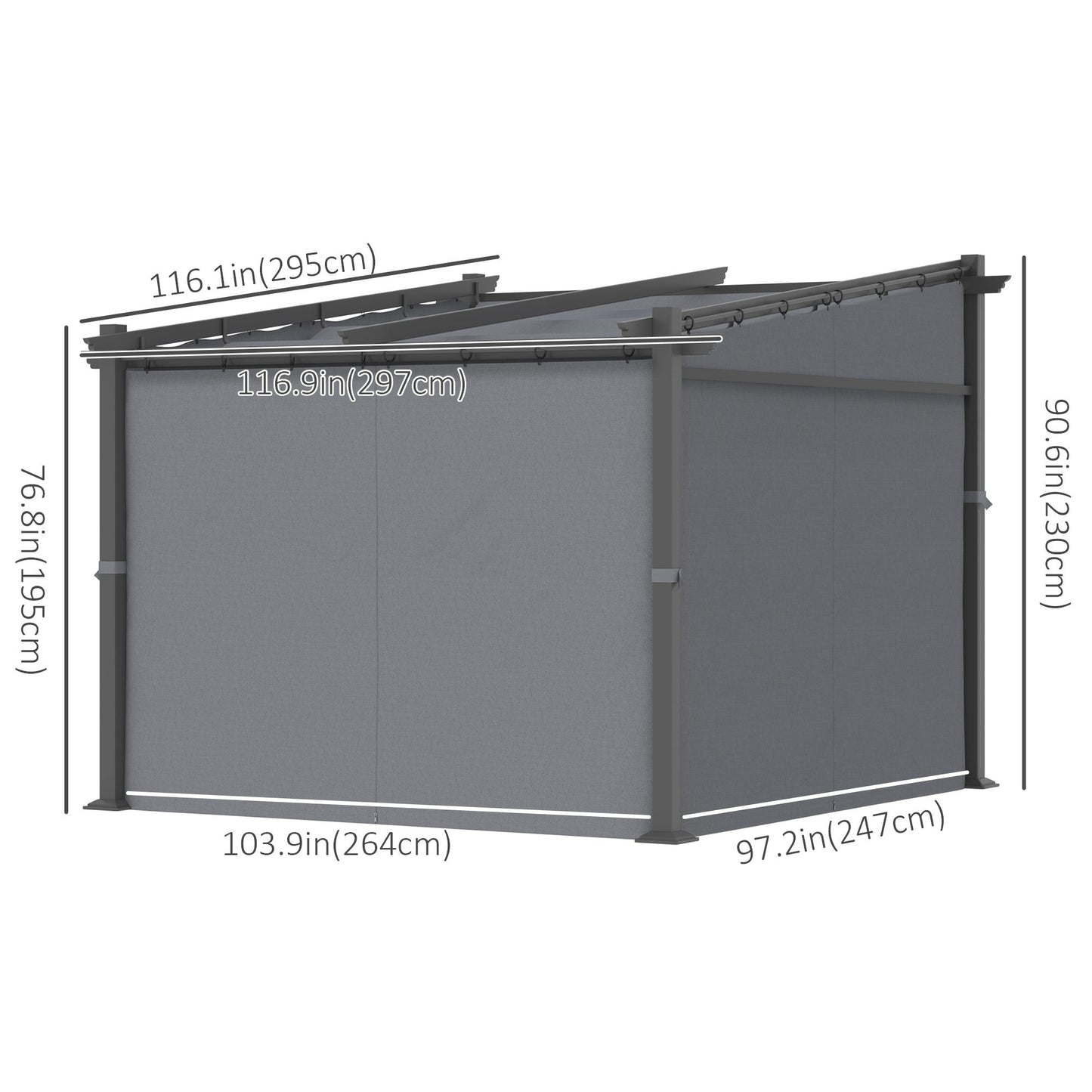 10' x 10' Metal Pergola with Sliding Roof Canopy, Retractable Pergola Canopy for Outdoor, Patio, Dark Grey