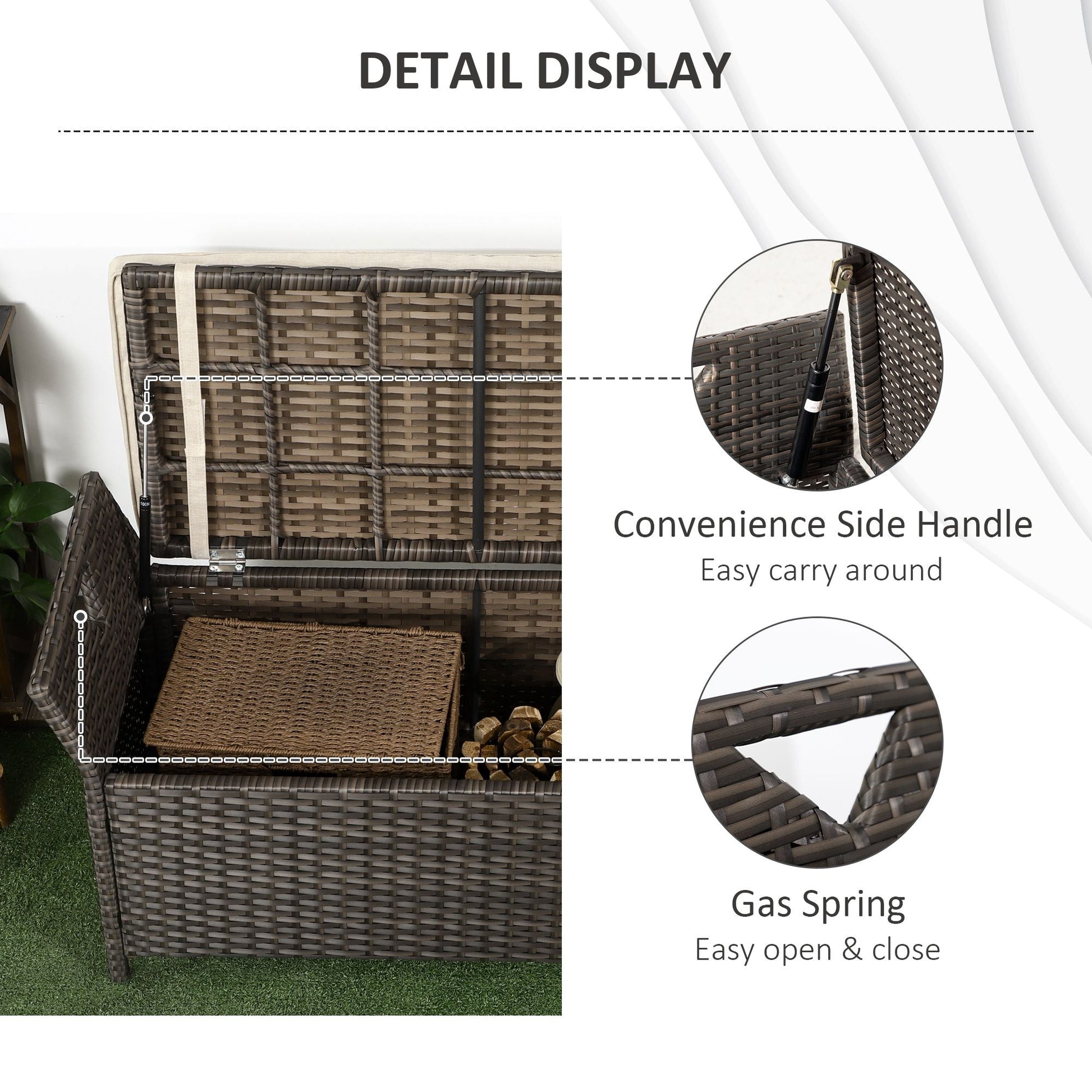 2-In-1 Patio Wicker Storage Bench, 29 Gallon Outdoor PE Rattan Patio Furniture, Large Capacity Rectangle Basket Box with Handles and Cushion, Red