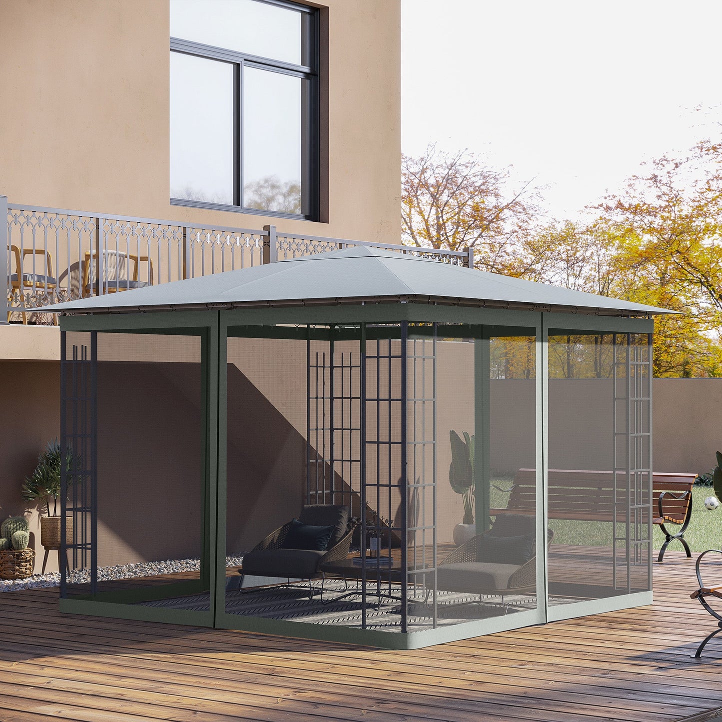 Replacement Mosquito Netting for Gazebo 10' x 10' Black Screen Walls for Canopy with Zippers for Parties and Outdoor Activities, Dark Grey