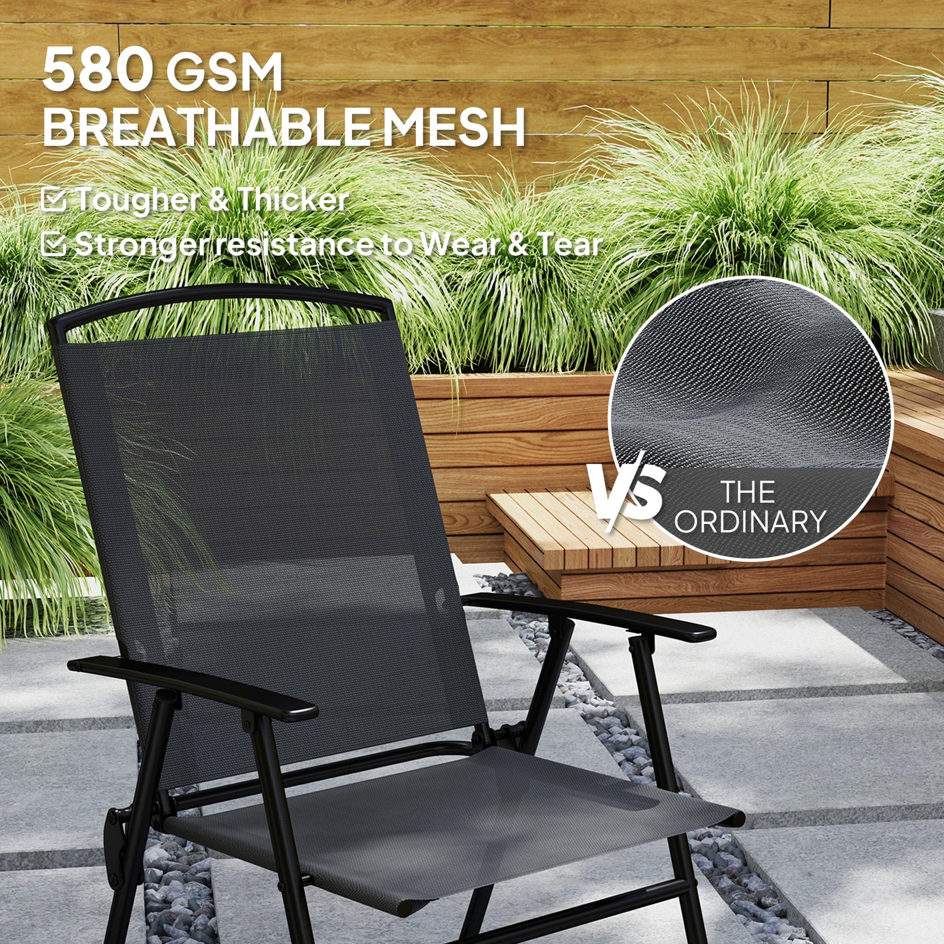 5 Pieces Patio Dining Set for 4, Outdoor Dining Set with Glass Top Table and 4 Mesh Folding Chairs, Small Outdoor Patio Furniture for Garden Backyard Poolside, Grey