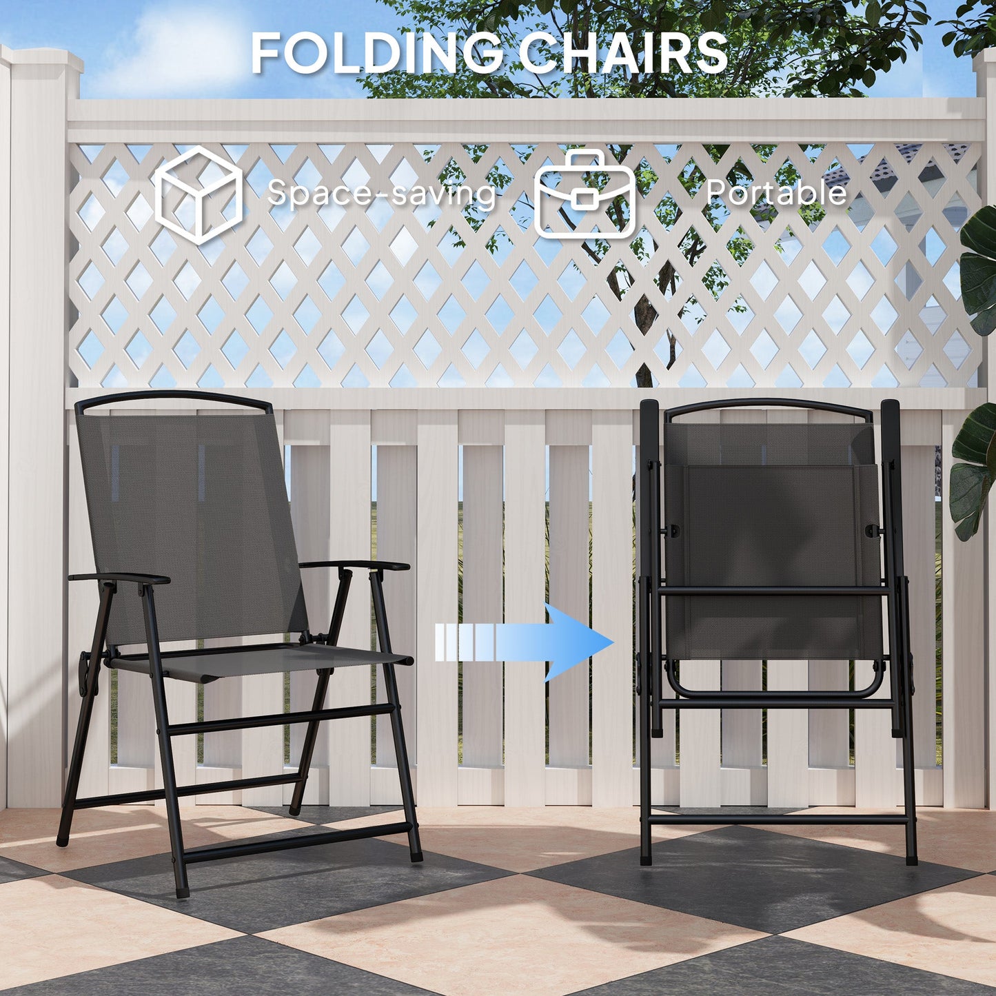 5 Pieces Patio Dining Set for 4, Outdoor Dining Set with Glass Top Table and 4 Mesh Folding Chairs, Small Outdoor Patio Furniture for Garden Backyard Poolside, Grey