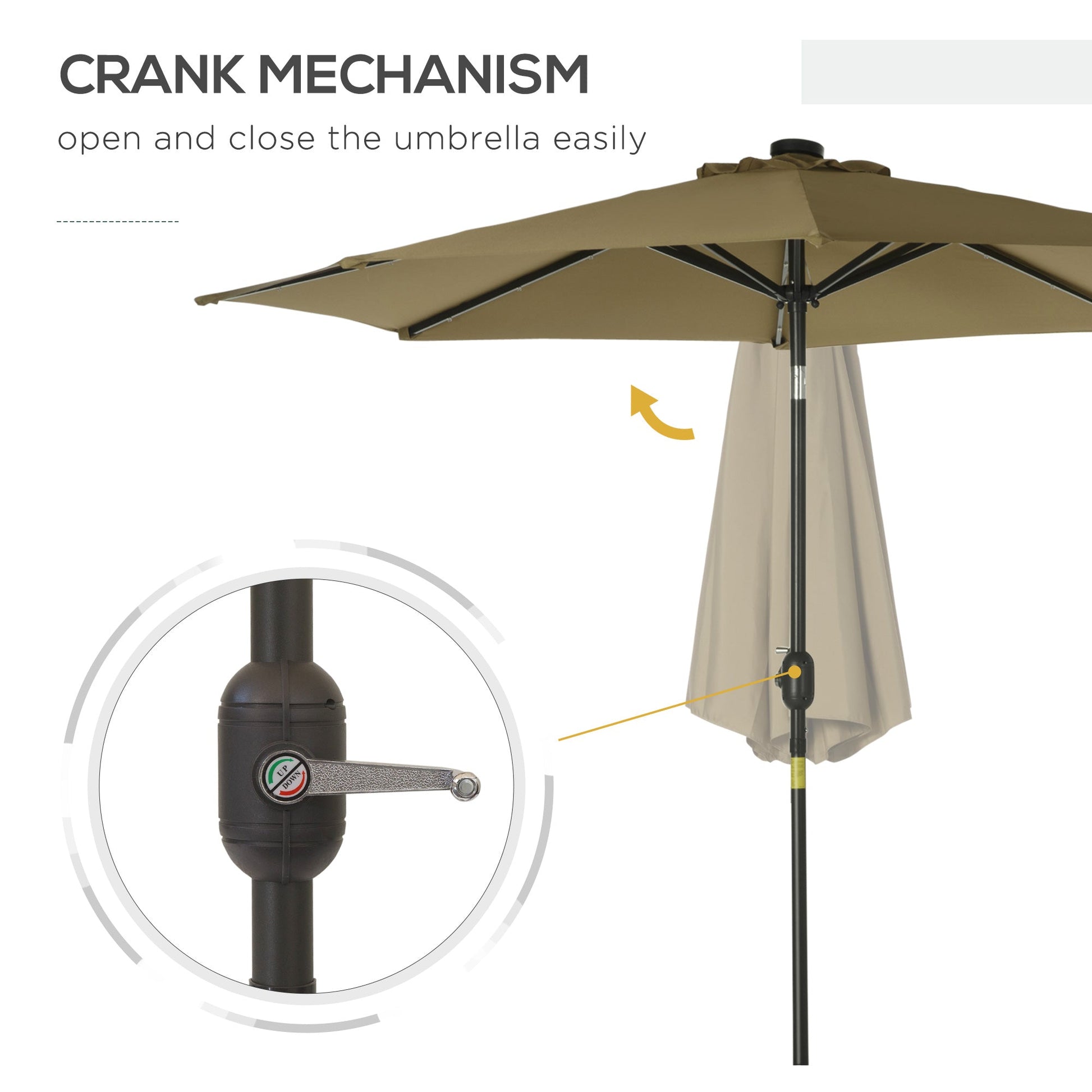 9ft Solar Patio Umbrella Outdoor Sunshade 24 LED Lights Tilt Canopy, Brown