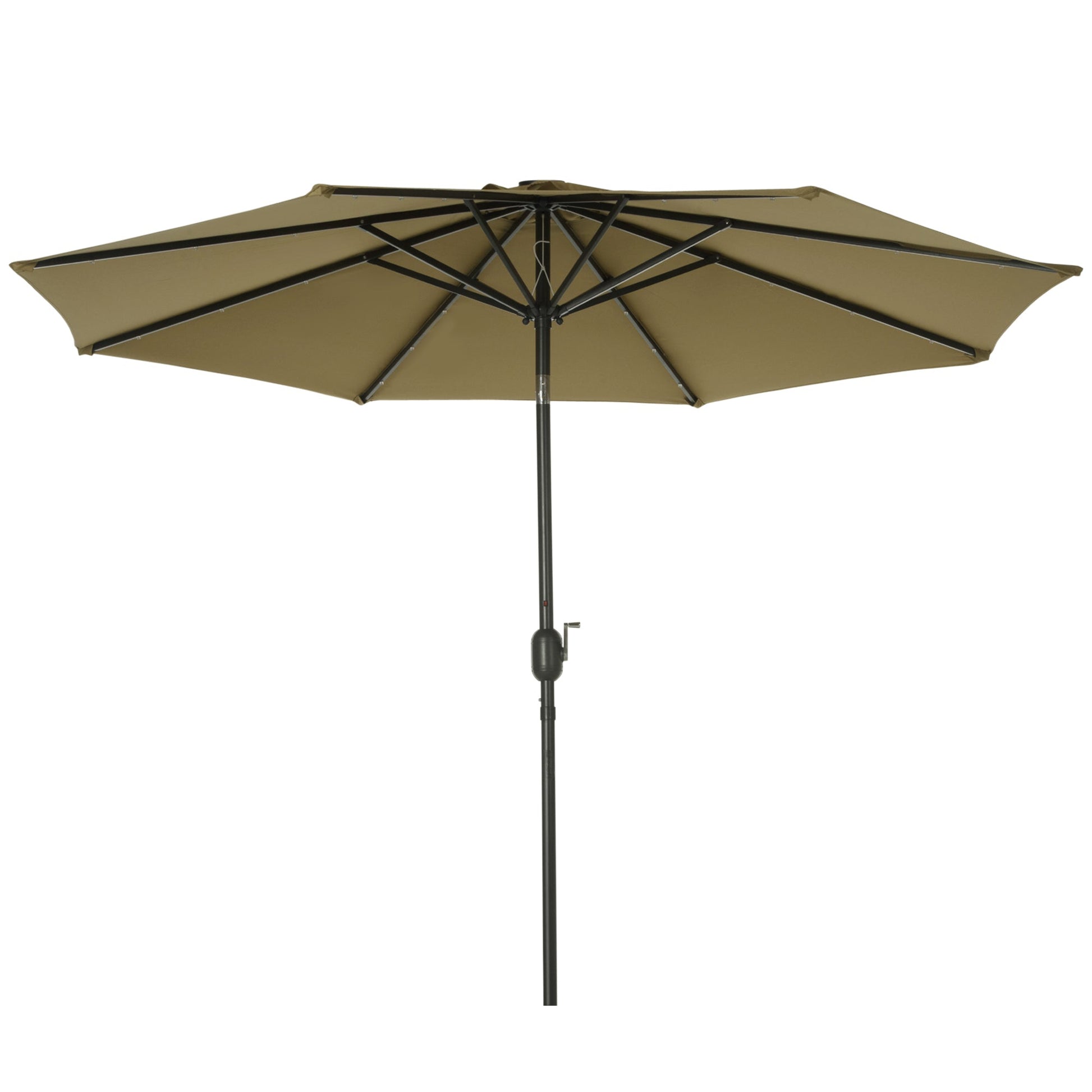 9ft Solar Patio Umbrella Outdoor Sunshade 24 LED Lights Tilt Canopy, Brown