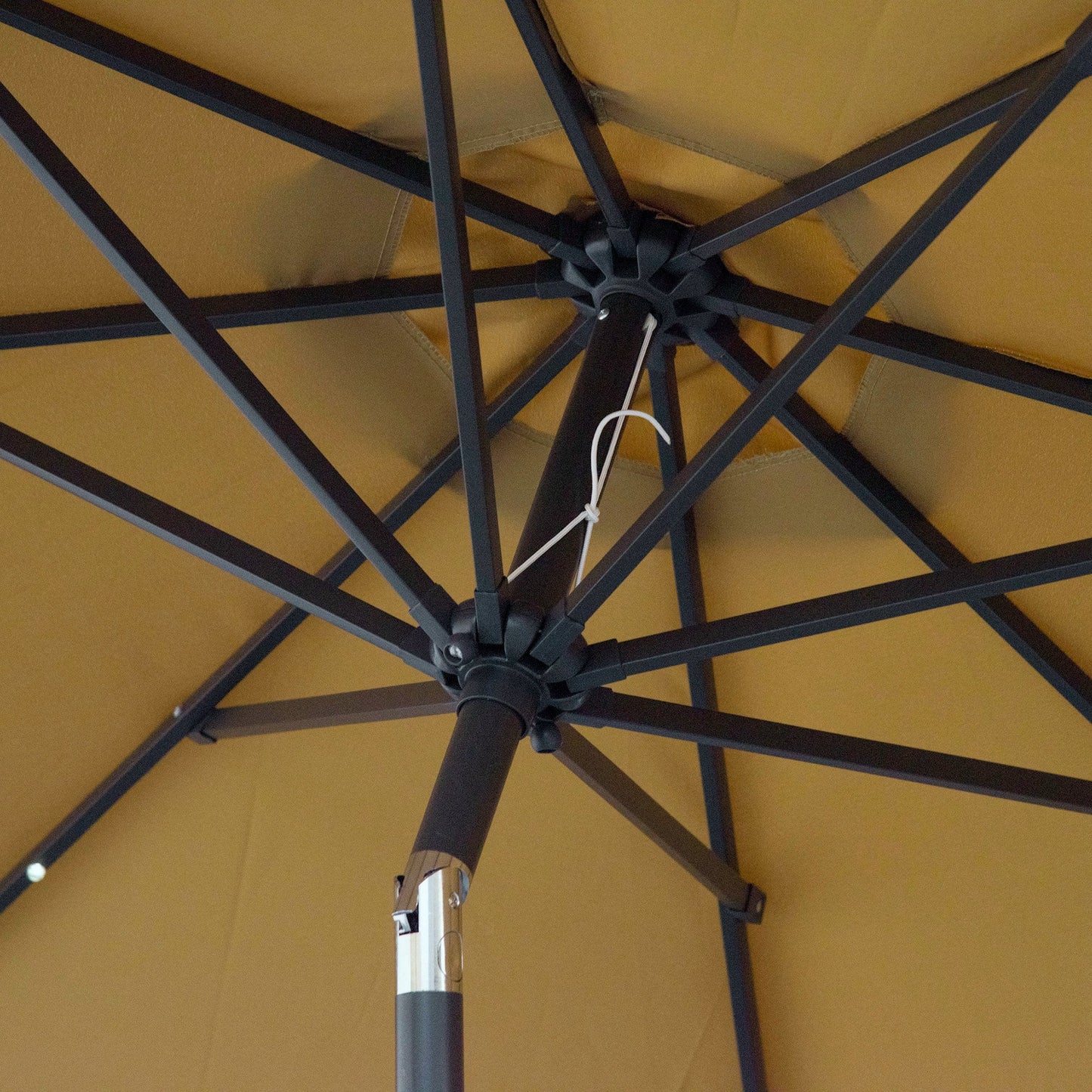 9ft Solar Patio Umbrella Outdoor Sunshade 24 LED Lights Tilt Canopy, Brown