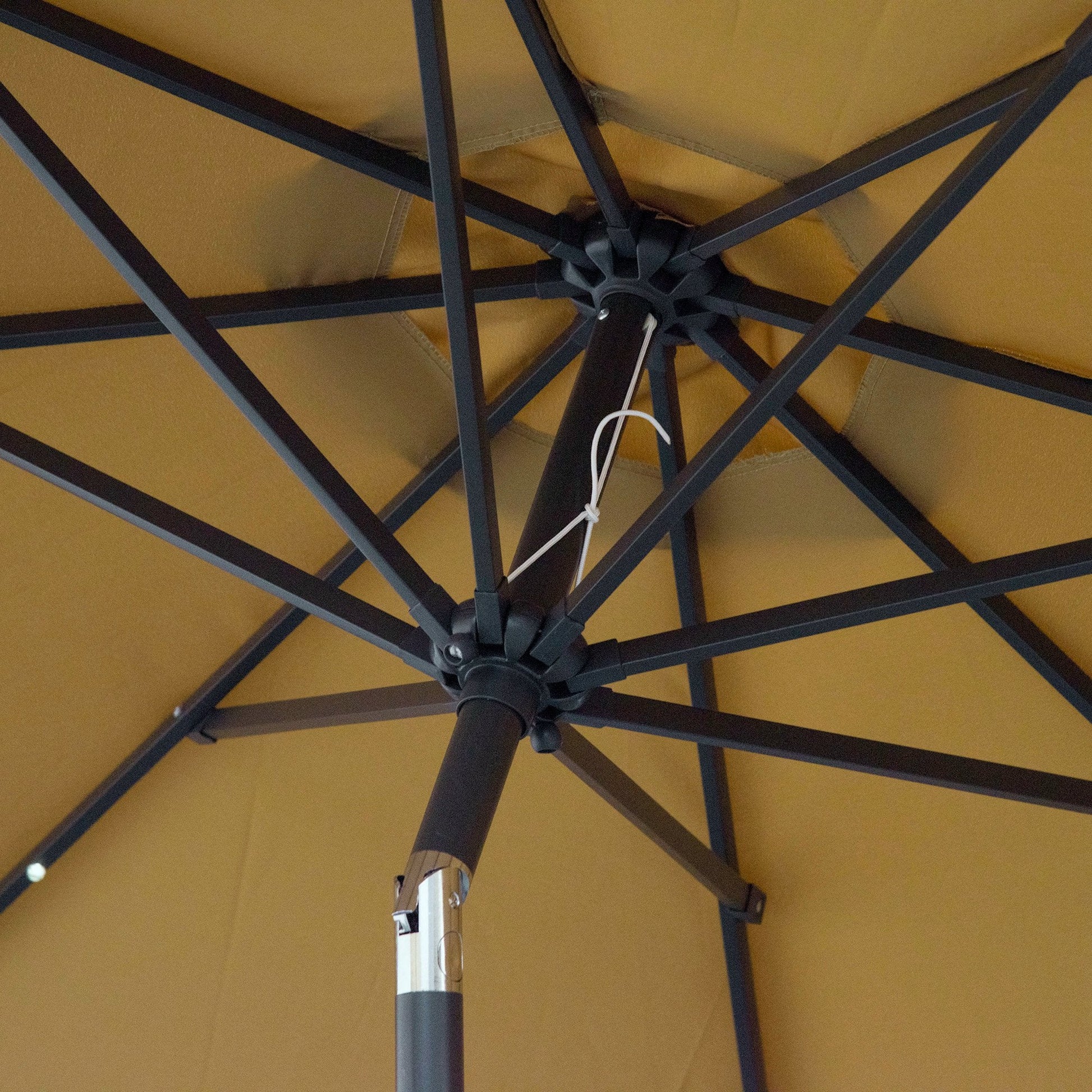 9ft Solar Patio Umbrella Outdoor Sunshade 24 LED Lights Tilt Canopy, Brown