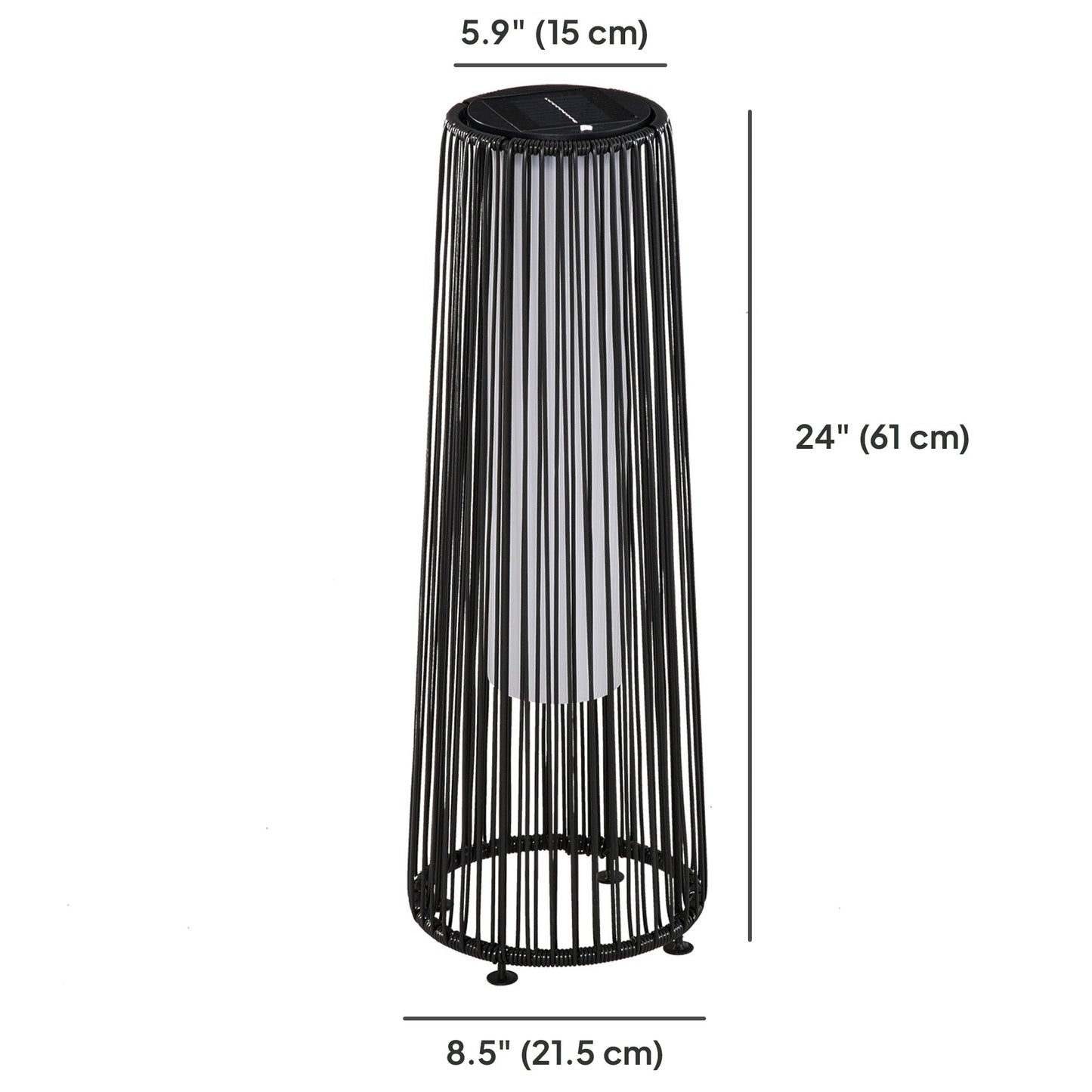 Wicker Solar Floor Lamp, 24" Solar Powered Outdoor Lamp with Auto On/Off LED Lights, IP44 Waterproof, Decorative Outdoor Lantern for Patio, Porch, Pathway, Black