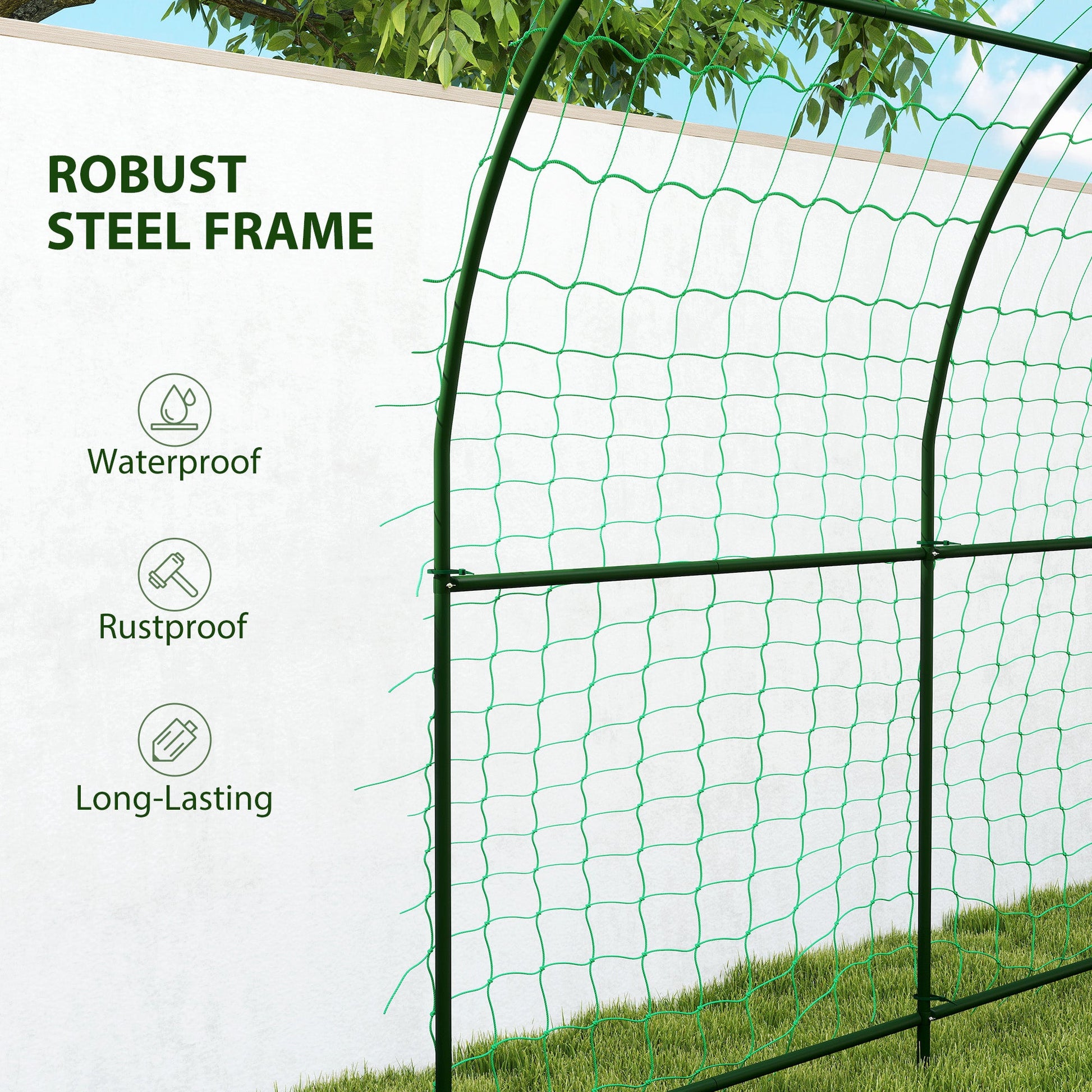 Garden Arch Trellis for Climbing Plants Outdoor, 7.1FT Tall Cucumber Trellis with Climbing Net, Metal Plant Support Archway for Backyard, Lawn, Party, Wedding, Ceremony
