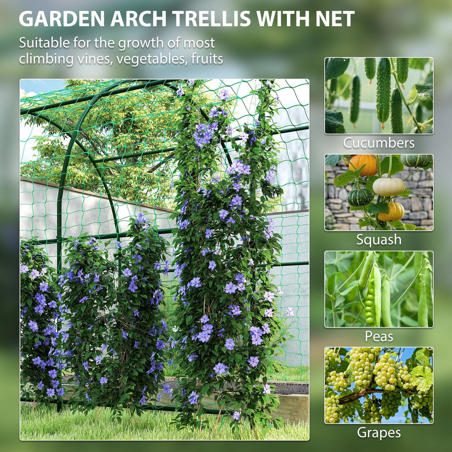 Garden Arch Trellis for Climbing Plants Outdoor, 7.1FT Tall Cucumber Trellis with Climbing Net, Metal Plant Support Archway for Backyard, Lawn, Party, Wedding, Ceremony
