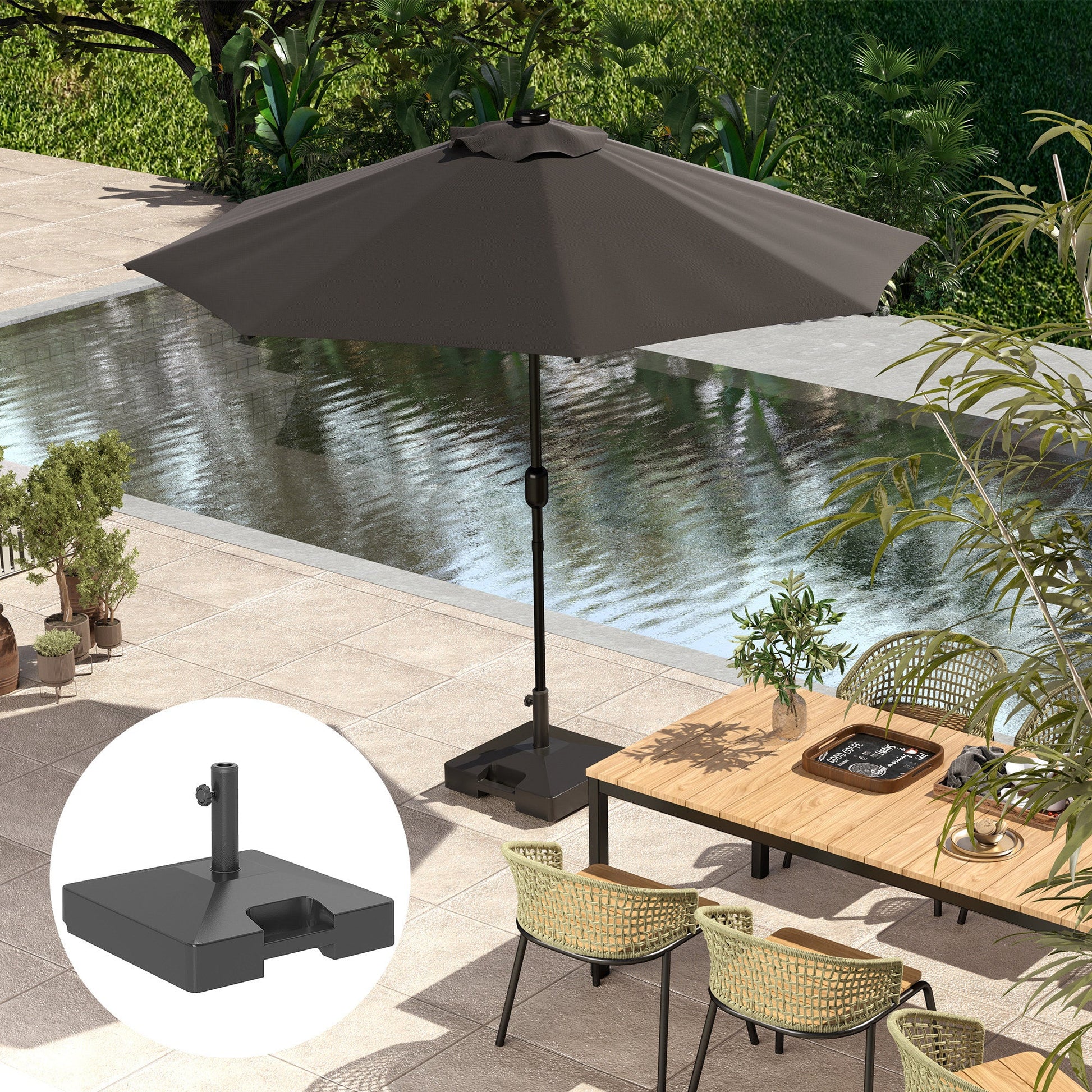 Patio Umbrella Base with Wheels Handle, Heavy Duty Outdoor Umbrella Stand Base, Filled Up to 73lbs with Stand or 57lbs with Water for Garden, Poolside, Black
