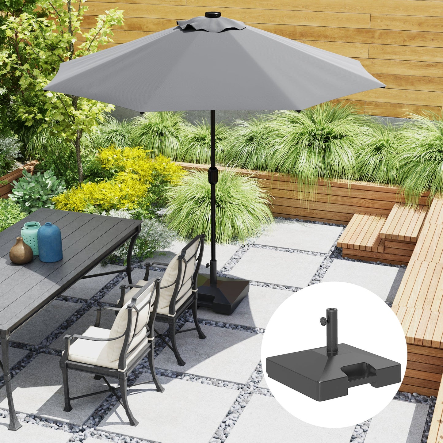 Patio Umbrella Base with Wheels Handle, Heavy Duty Outdoor Umbrella Stand Base, Filled Up to 73lbs with Stand or 57lbs with Water for Garden, Poolside, Black