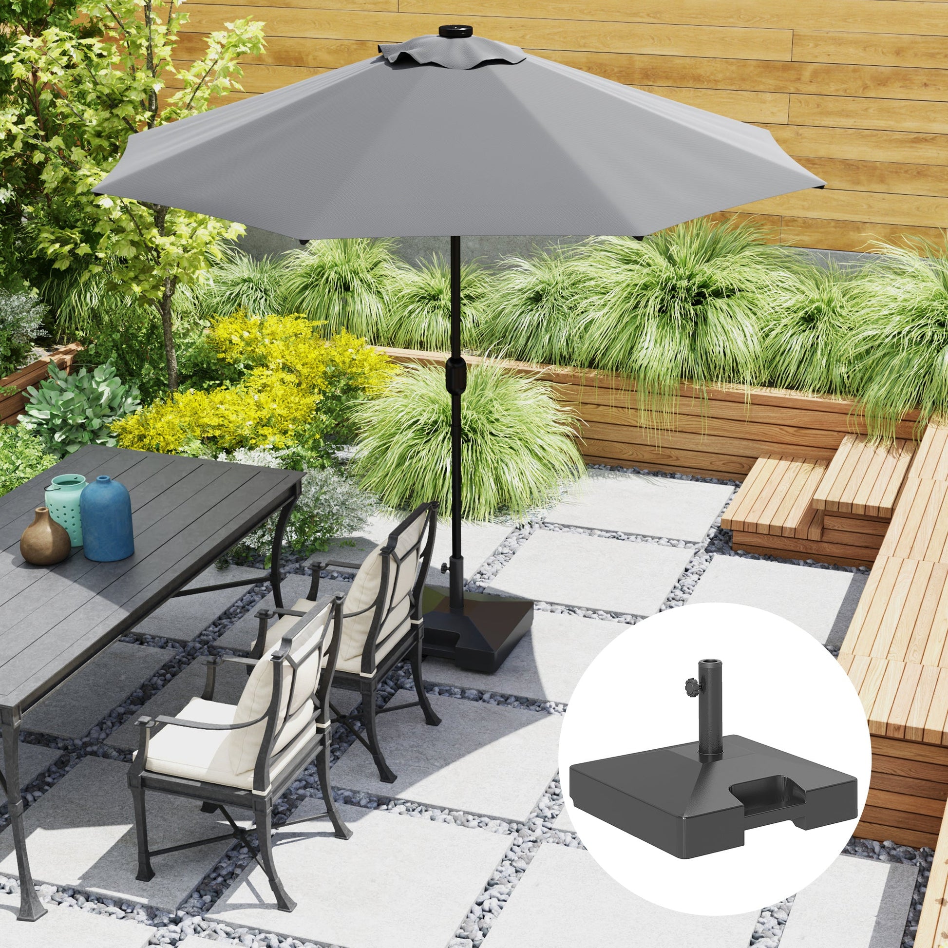 Patio Umbrella Base with Wheels Handle, Heavy Duty Outdoor Umbrella Stand Base, Filled Up to 73lbs with Stand or 57lbs with Water for Garden, Poolside, Black