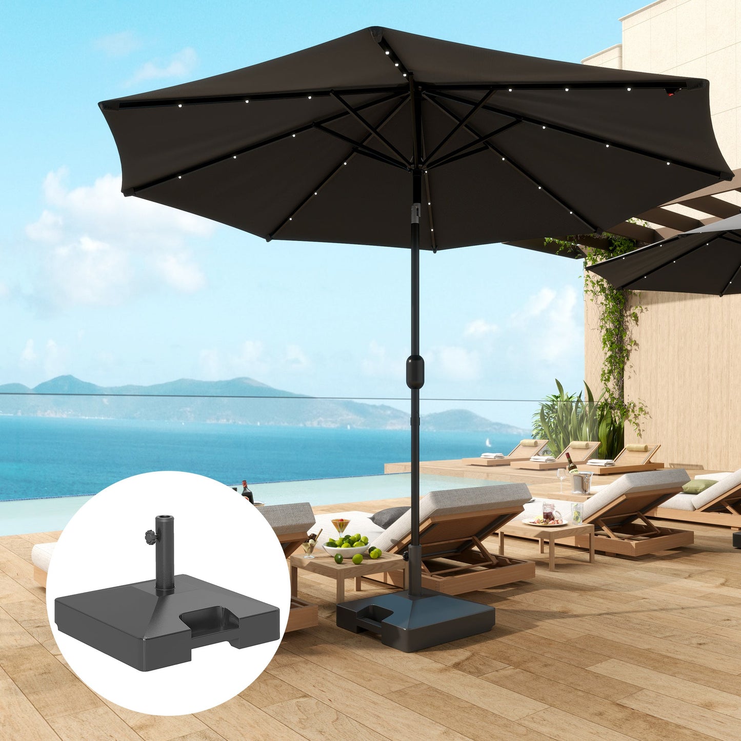 Patio Umbrella Base with Wheels Handle, Heavy Duty Outdoor Umbrella Stand Base, Filled Up to 73lbs with Stand or 57lbs with Water for Garden, Poolside, Black