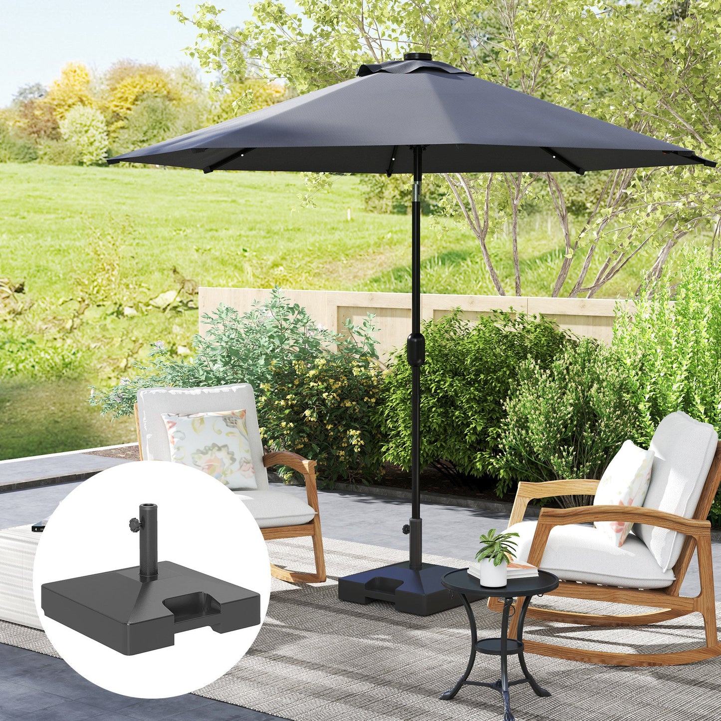 Patio Umbrella Base with Wheels Handle, Heavy Duty Outdoor Umbrella Stand Base, Filled Up to 73lbs with Stand or 57lbs with Water for Garden, Poolside, Black
