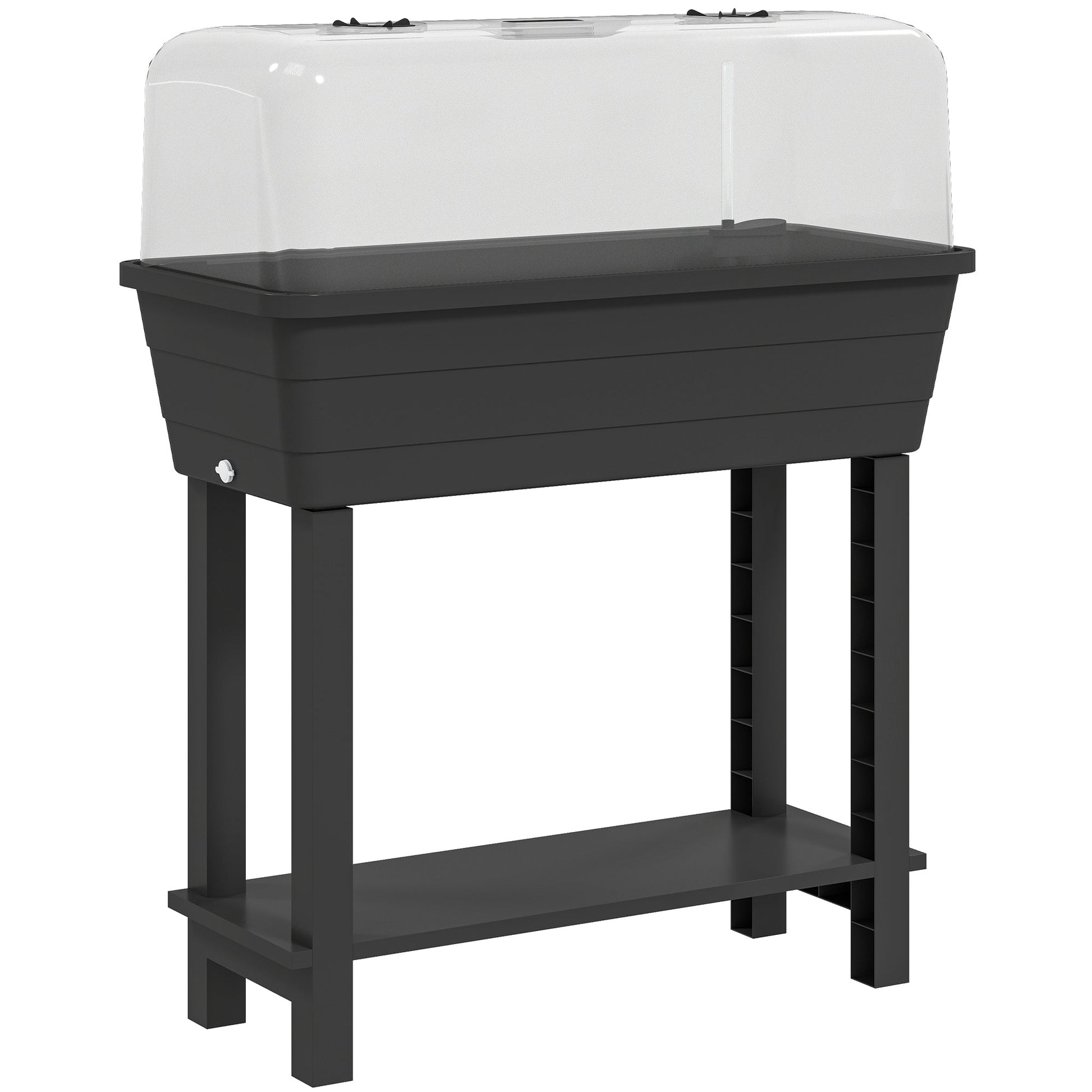 41L Self Watering Raised Garden Bed with Ventilation Transparent Lid Greenhouse, Storage Shelf, Planter Box with Water Level Indicator, 29.5" x 14.2" x 36.2", Black