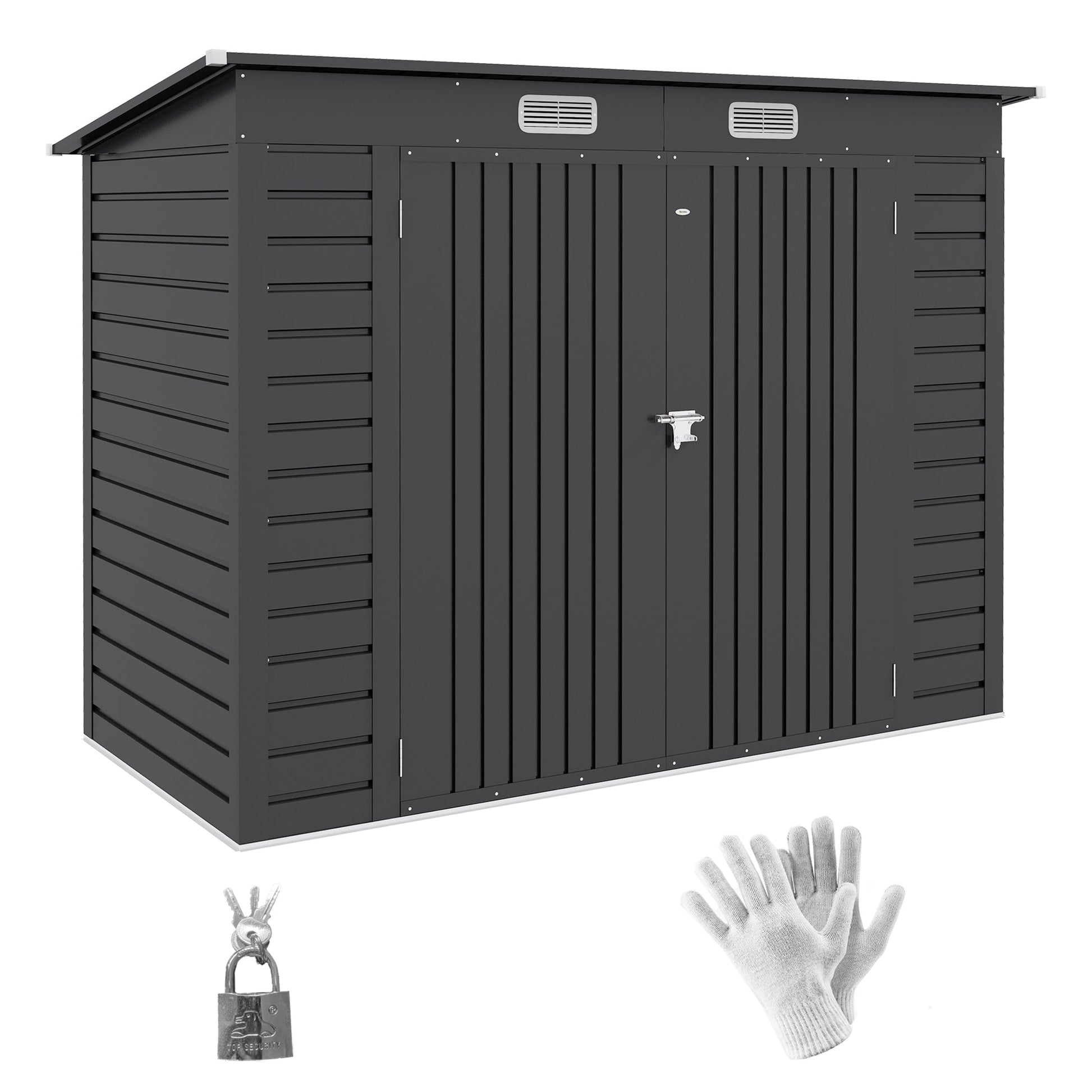 8 x 4FT Outdoor Storage Shed, Easy to Assemble Galvanized Metal Garden Shed, Waterproof Tool Shed with Lockable Door and 2 Vents for Backyard, Lawn, Patio, Grey