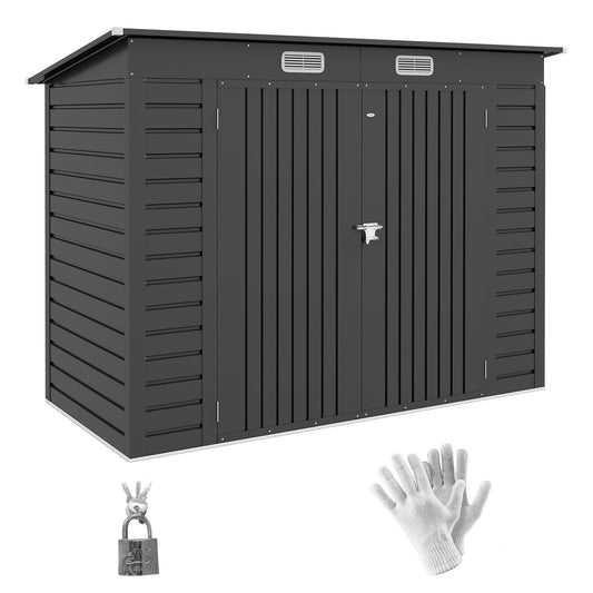 8 x 4FT Outdoor Storage Shed, Easy to Assemble Galvanized Metal Garden Shed, Waterproof Tool Shed with Lockable Door and 2 Vents for Backyard, Lawn, Patio, Grey