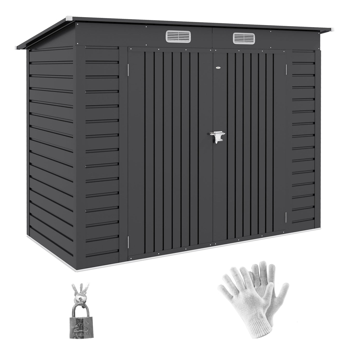 8 x 4FT Outdoor Storage Shed, Easy to Assemble Galvanized Metal Garden Shed, Waterproof Tool Shed with Lockable Door and 2 Vents for Backyard, Lawn, Patio, Grey