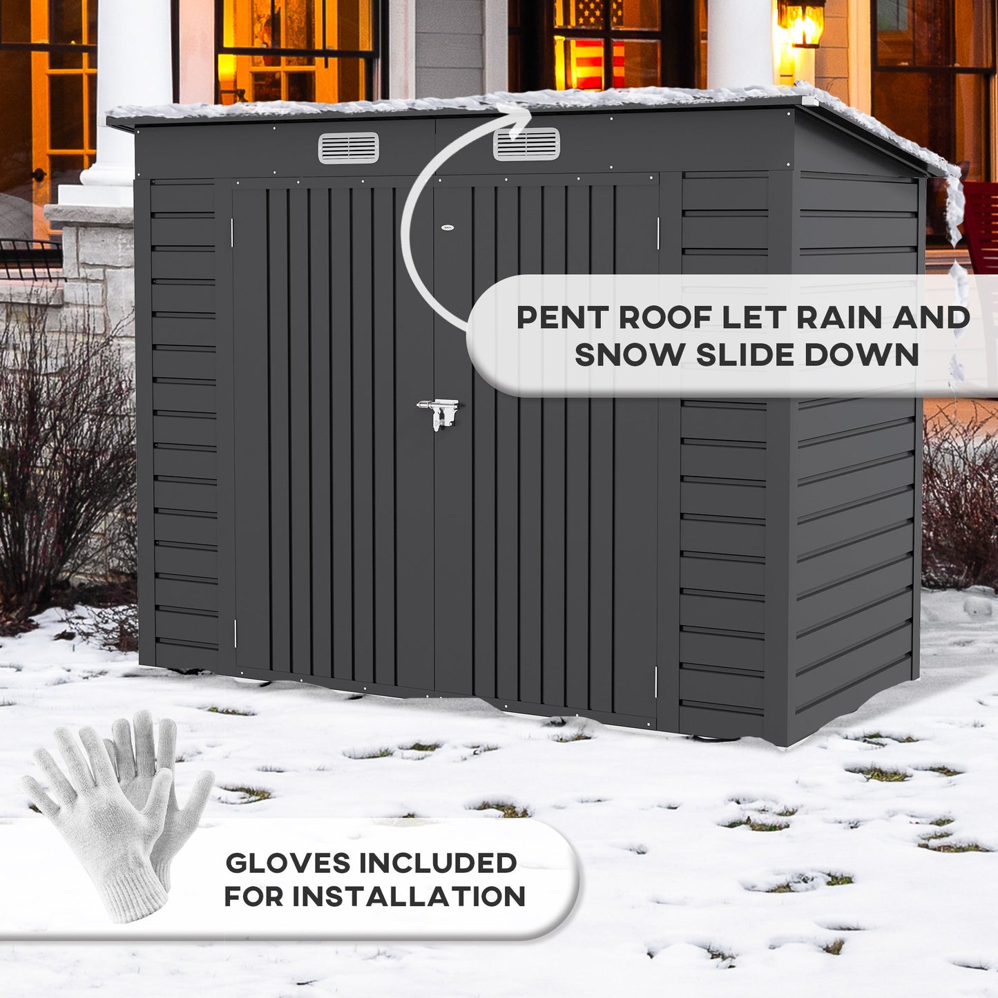 8 x 4FT Outdoor Storage Shed, Easy to Assemble Galvanized Metal Garden Shed, Waterproof Tool Shed with Lockable Door and 2 Vents for Backyard, Lawn, Patio, Grey