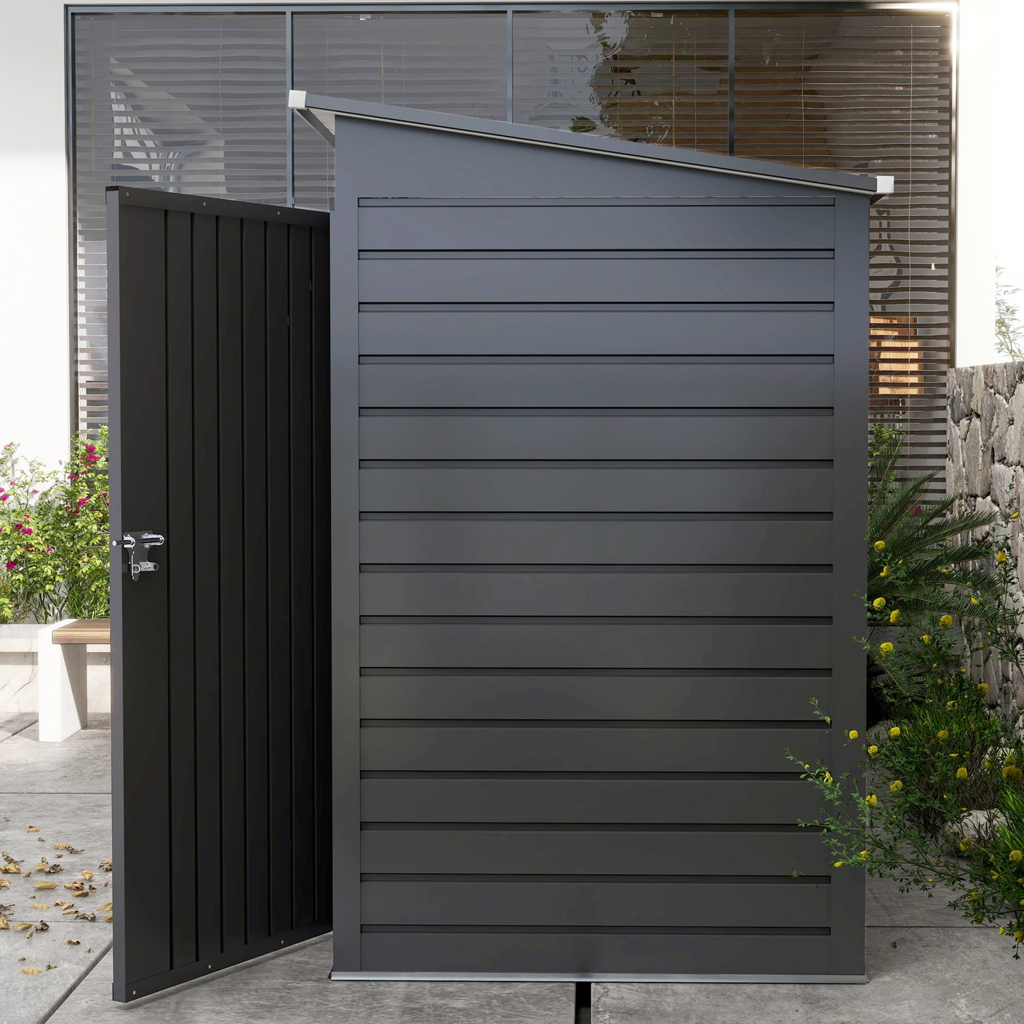 8 x 4FT Outdoor Storage Shed, Easy to Assemble Galvanized Metal Garden Shed, Waterproof Tool Shed with Lockable Door and 2 Vents for Backyard, Lawn, Patio, Grey