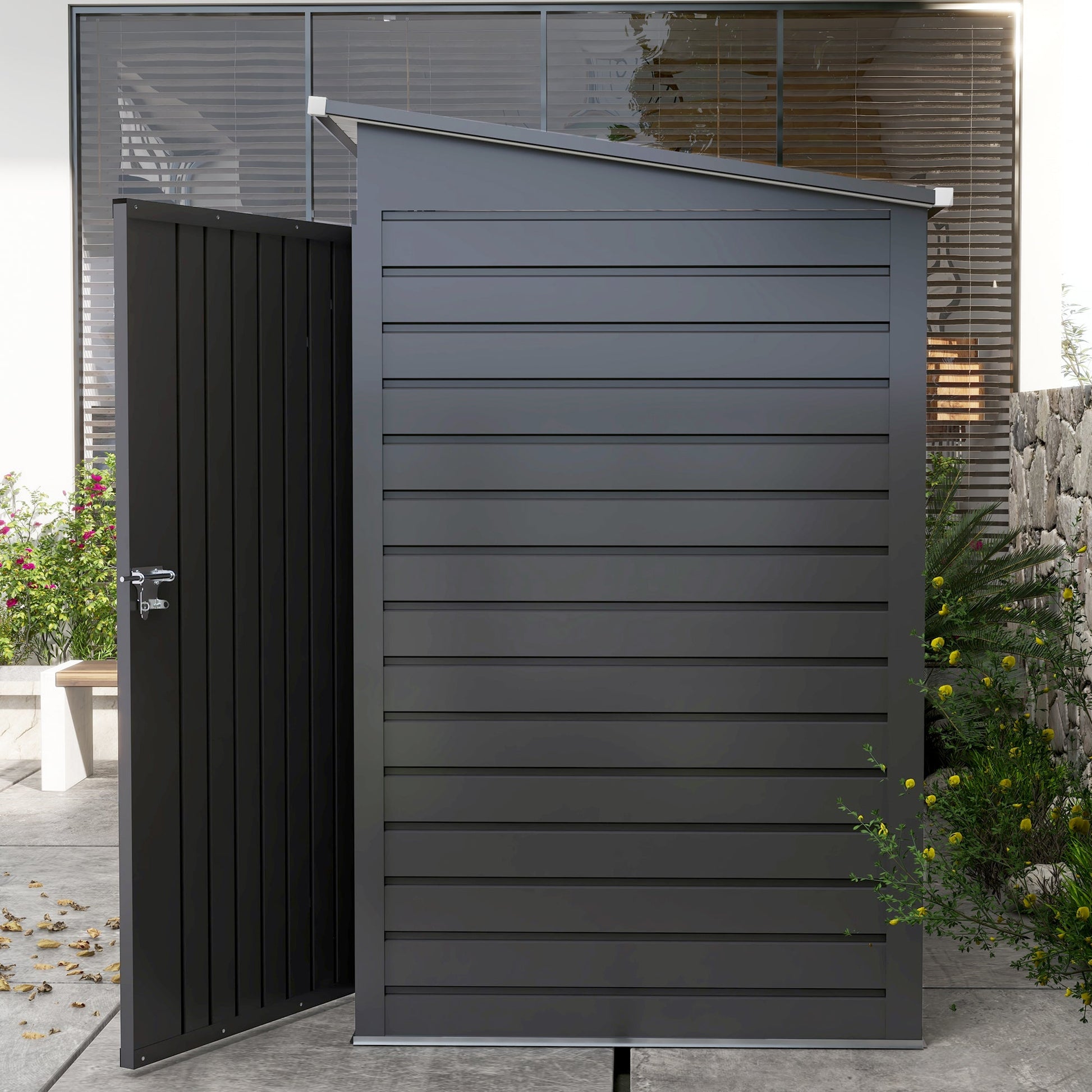 8 x 4FT Outdoor Storage Shed, Easy to Assemble Galvanized Metal Garden Shed, Waterproof Tool Shed with Lockable Door and 2 Vents for Backyard, Lawn, Patio, Grey