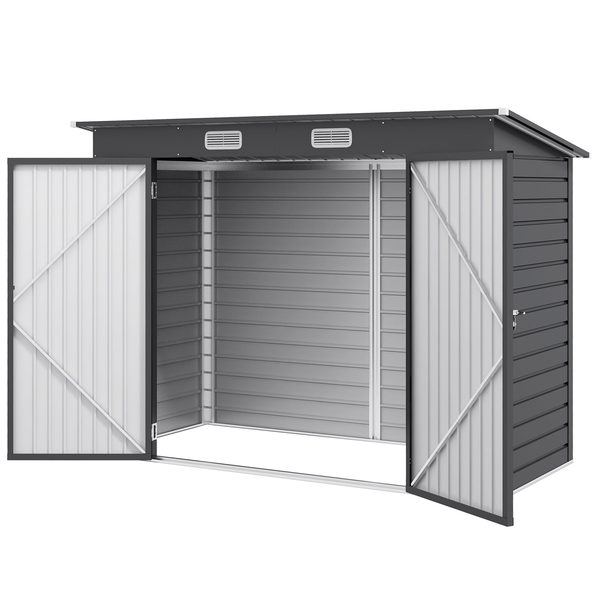 8 x 4FT Outdoor Storage Shed, Easy to Assemble Galvanized Metal Garden Shed, Waterproof Tool Shed with Lockable Door and 2 Vents for Backyard, Lawn, Patio, Grey