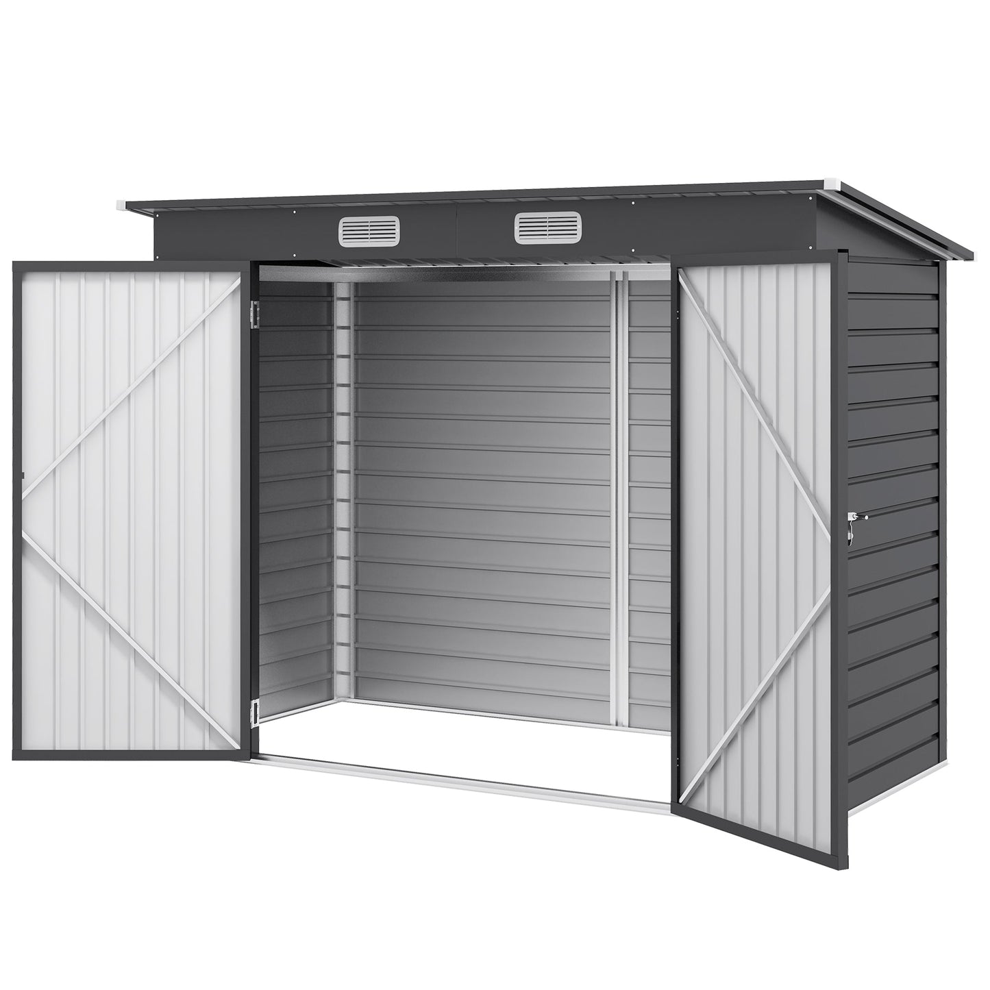 8 x 4FT Outdoor Storage Shed, Easy to Assemble Galvanized Metal Garden Shed, Waterproof Tool Shed with Lockable Door and 2 Vents for Backyard, Lawn, Patio, Grey