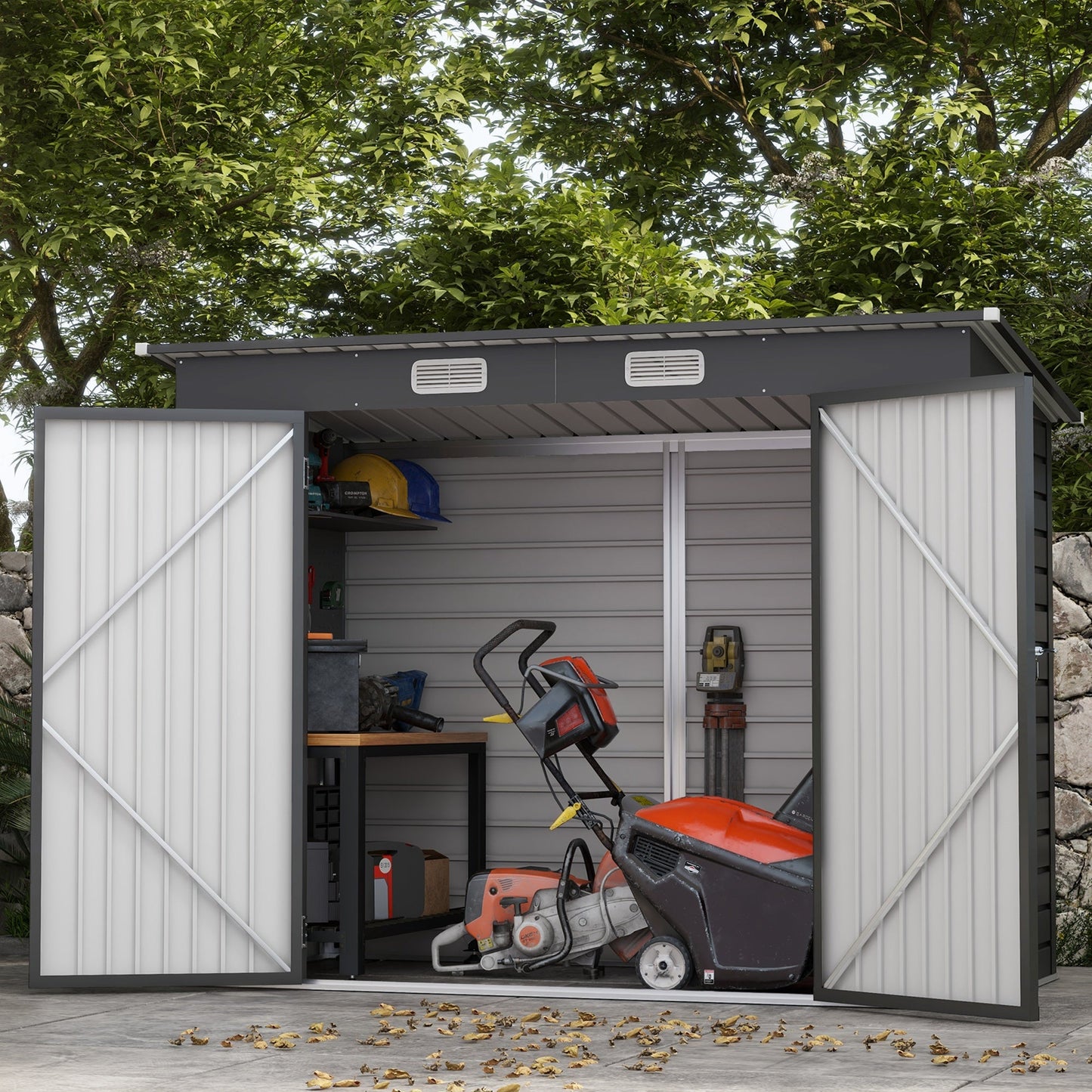8 x 4FT Outdoor Storage Shed, Easy to Assemble Galvanized Metal Garden Shed, Waterproof Tool Shed with Lockable Door and 2 Vents for Backyard, Lawn, Patio, Grey