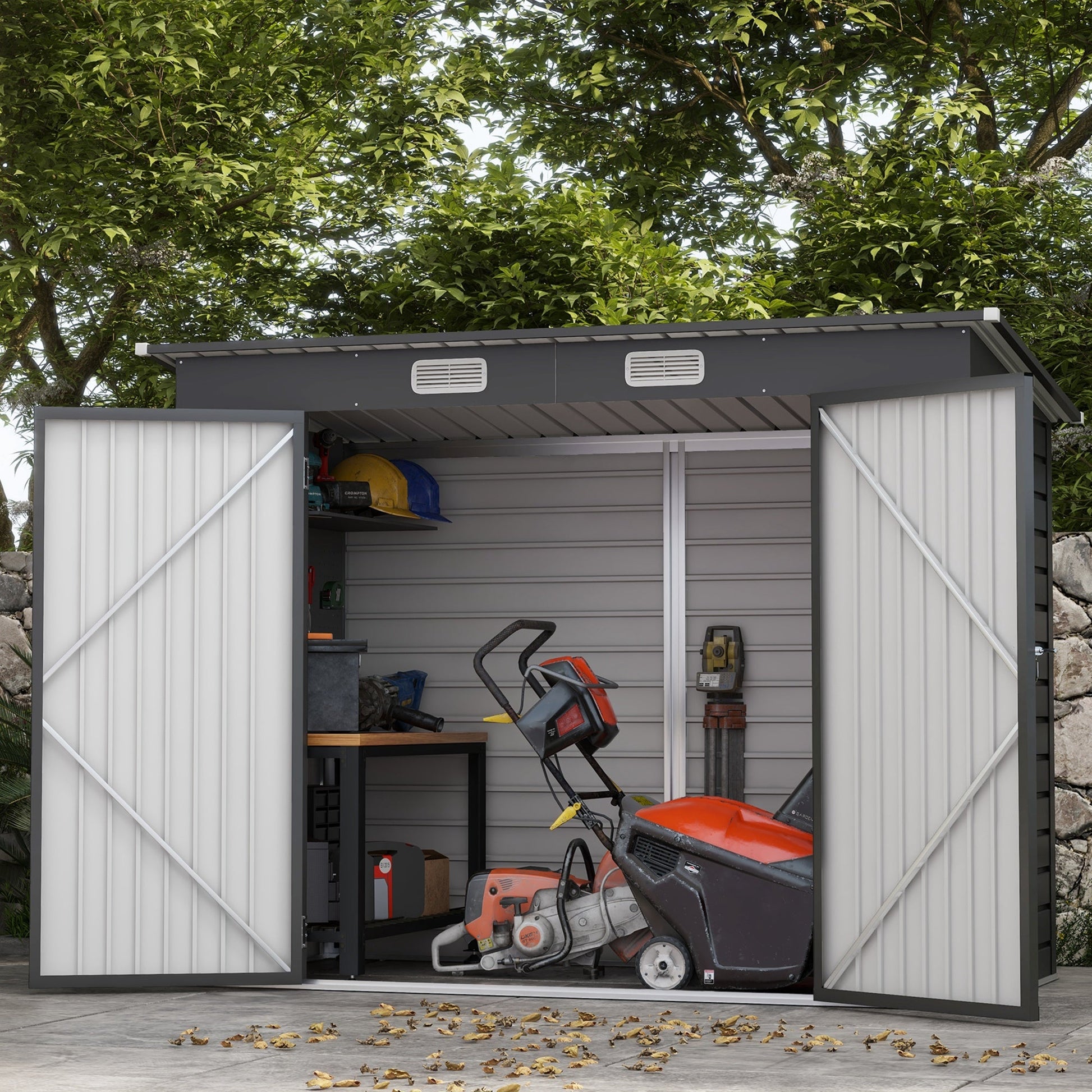 8 x 4FT Outdoor Storage Shed, Easy to Assemble Galvanized Metal Garden Shed, Waterproof Tool Shed with Lockable Door and 2 Vents for Backyard, Lawn, Patio, Grey