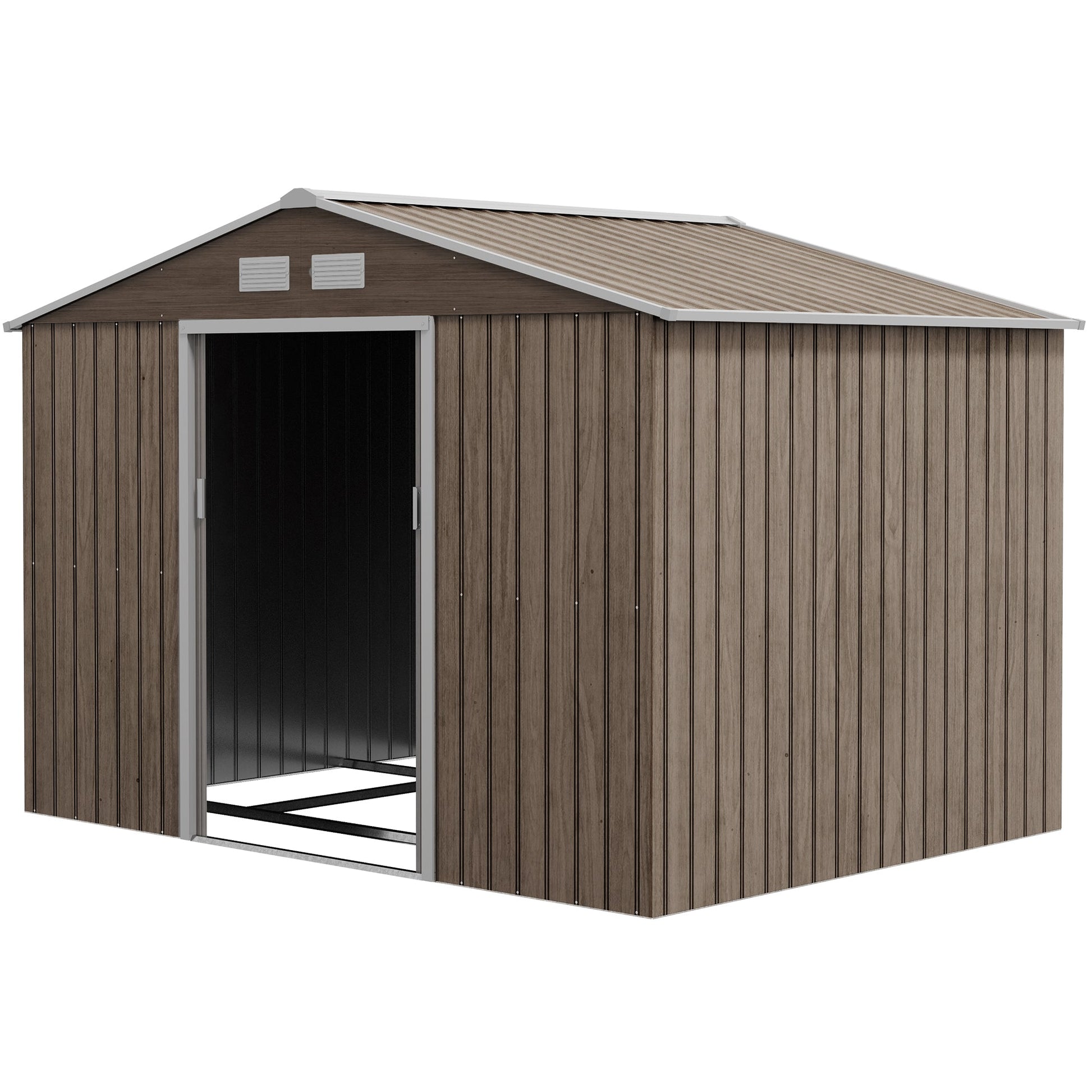 9' x 6' Garden Storage Shed with Foundation Kit, Metal Tool Storage House with Double Doors for Outdoor Patio Yard, Distressed Light Brown