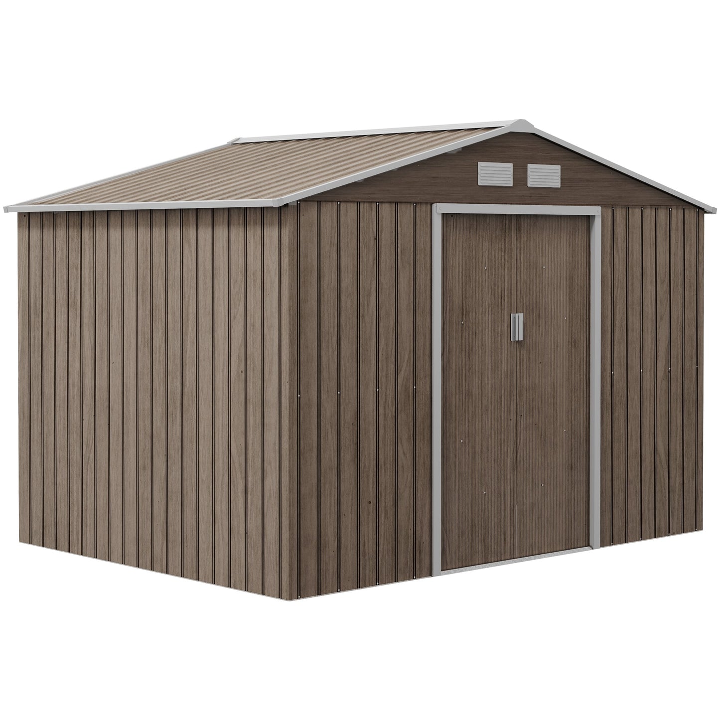 9' x 6' Garden Storage Shed with Foundation Kit, Metal Tool Storage House with Double Doors for Outdoor Patio Yard, Distressed Light Brown