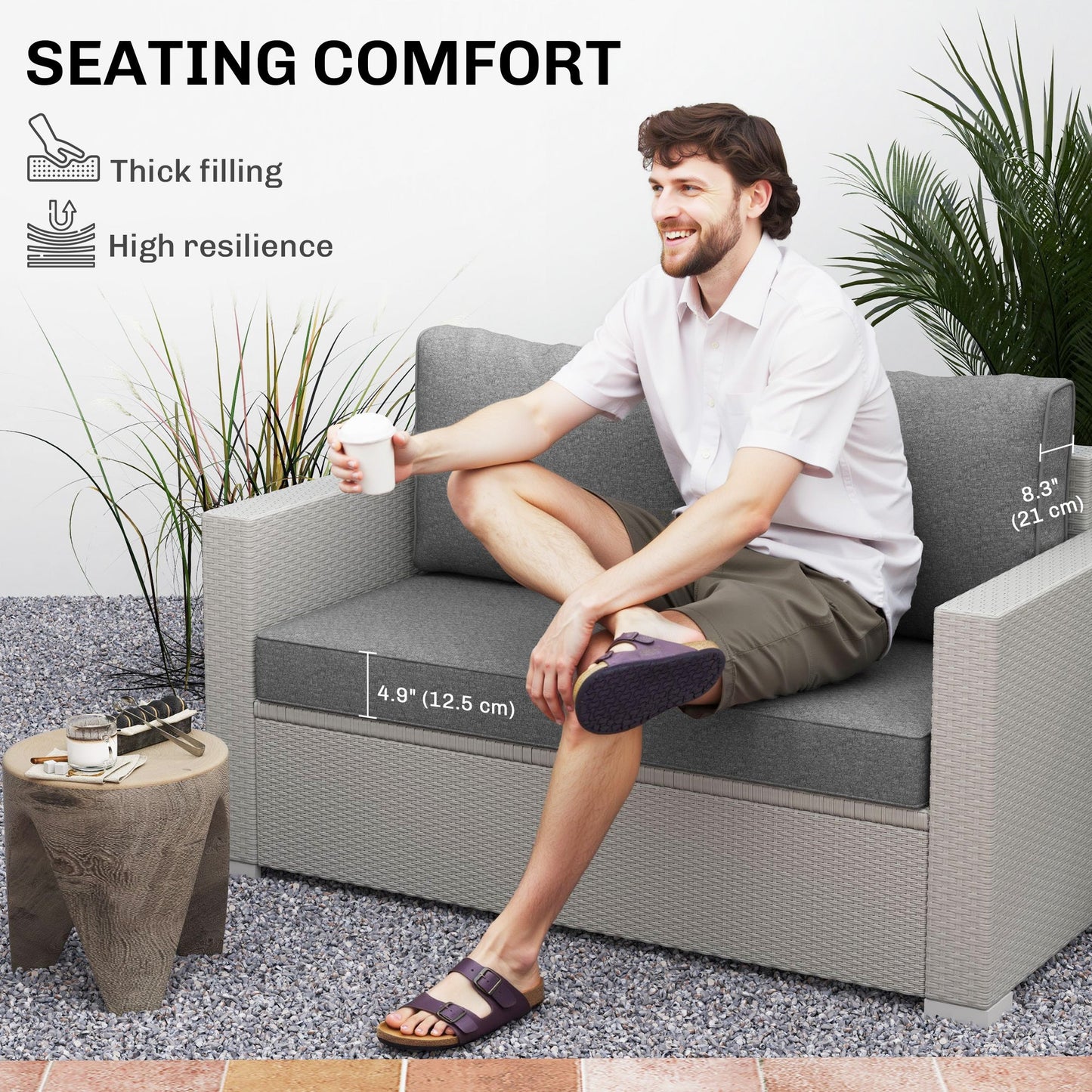 2 Seater Outdoor Seat Cushions with Backrest, Loveseat Double Sofa Outdoor Furniture Cushions, Fade-Resistant Replacement Patio Cushions for Indoor and Outdoor, Grey