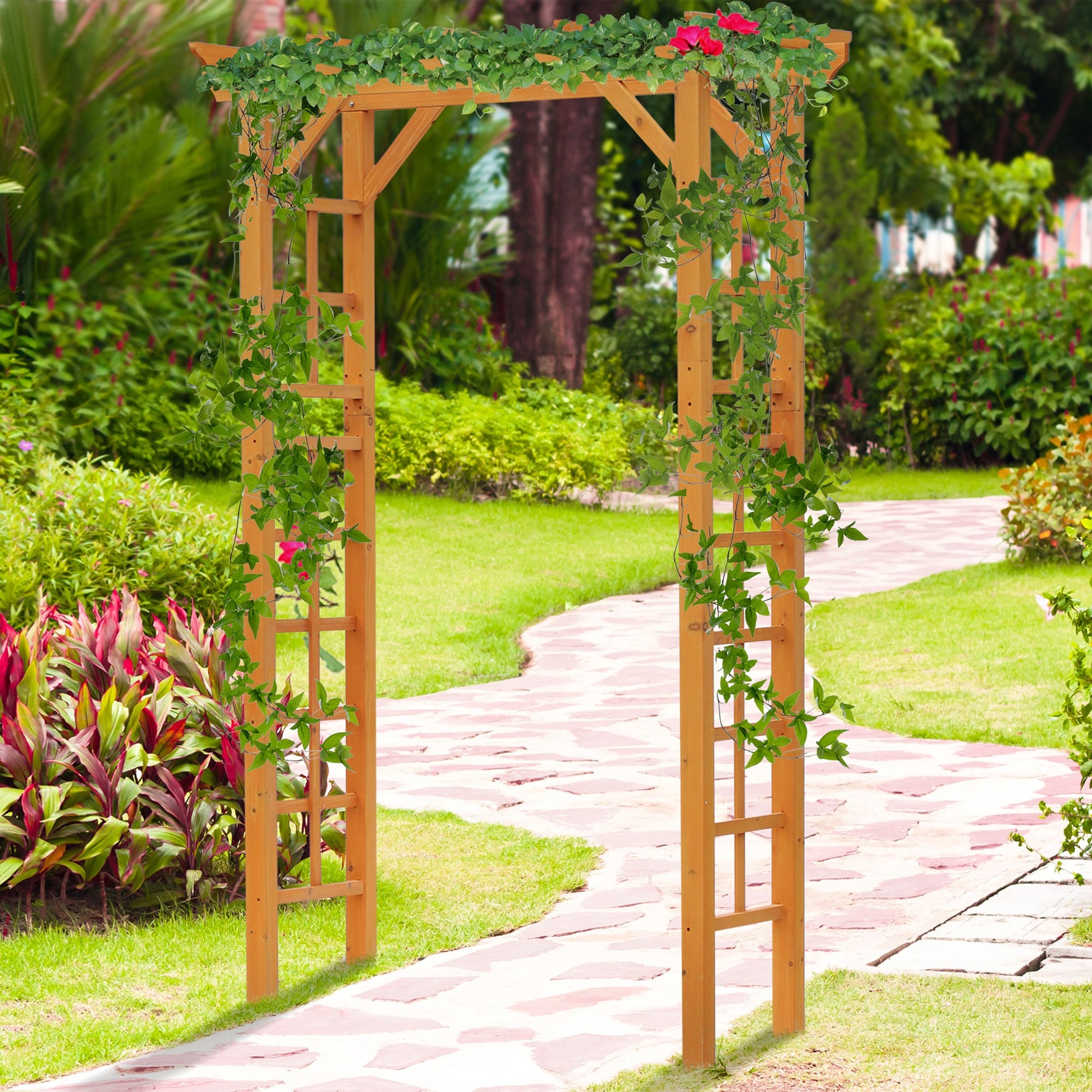 85" Wooden Garden Arbour for Wedding and Ceremony, Outdoor Garden Arch Trellis for Climbing Vines, Orange