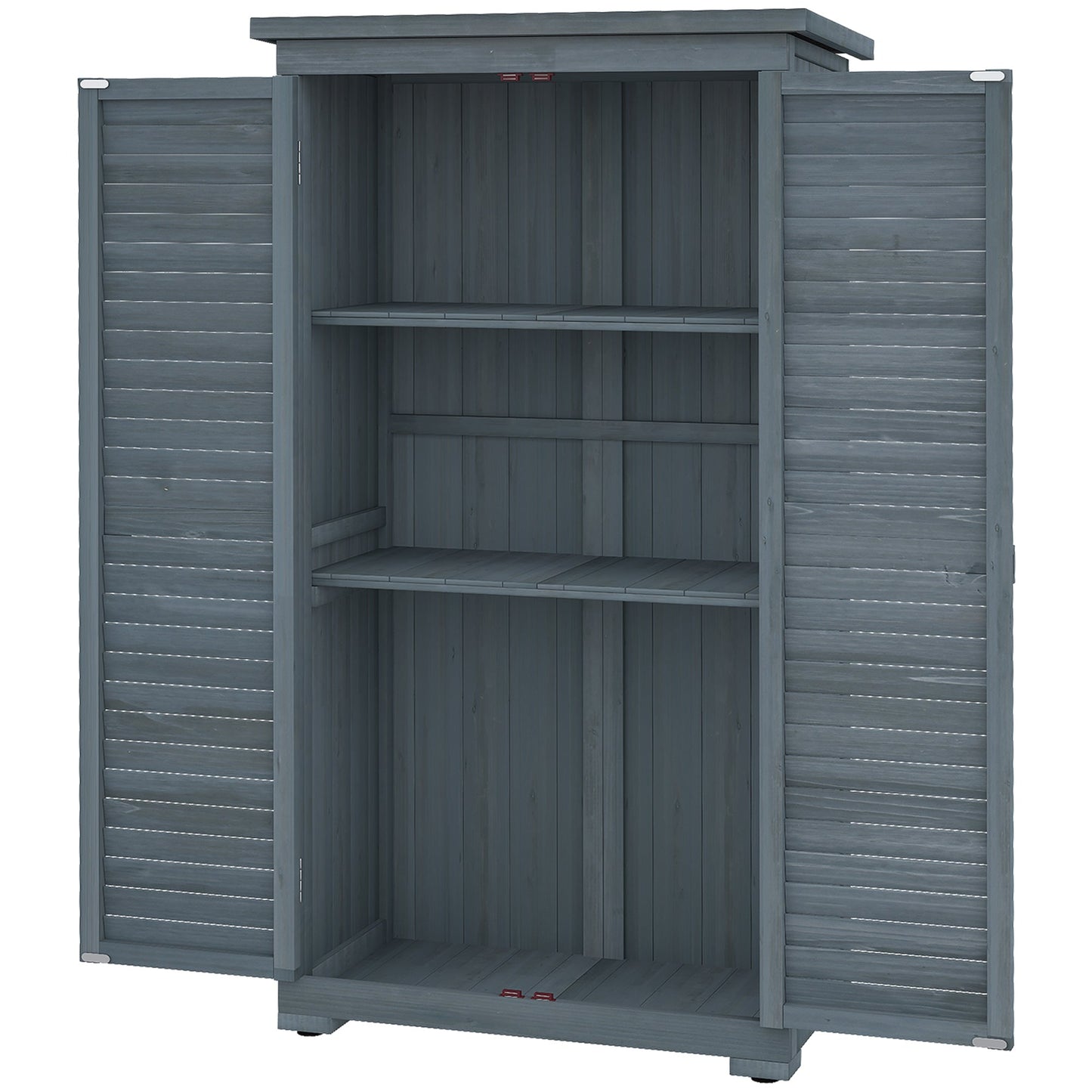 Wooden Garden Shed, Compact Outdoor Storage Shed, 3-Tier Shelves Tool Organizer with Asphalt Roof and Shutter Doors, 34.3" x 18.3" x 63", Grey