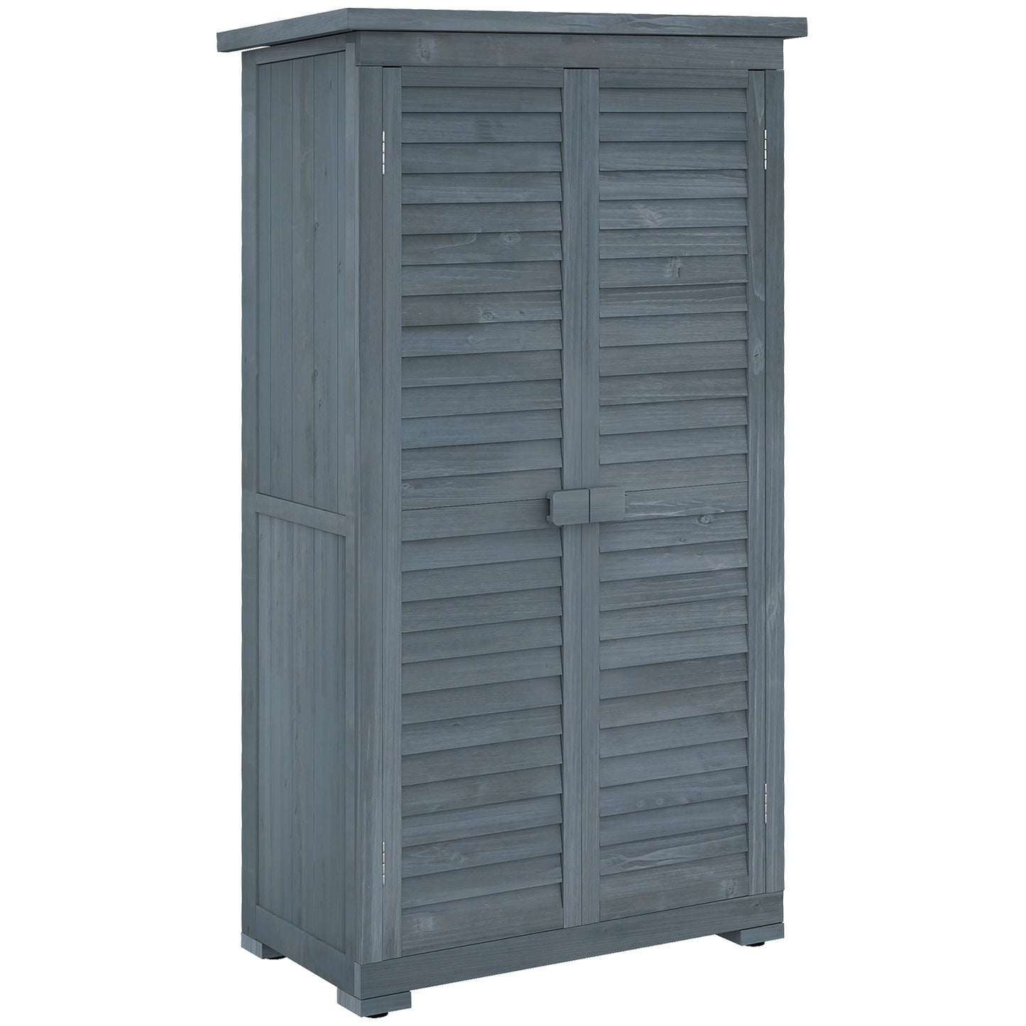 Wooden Garden Shed, Compact Outdoor Storage Shed, 3-Tier Shelves Tool Organizer with Asphalt Roof and Shutter Doors, 34.3" x 18.3" x 63", Grey