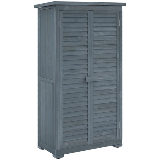 Wooden Garden Shed, Compact Outdoor Storage Shed, 3-Tier Shelves Tool Organizer with Asphalt Roof and Shutter Doors, 34.3" x 18.3" x 63", Grey