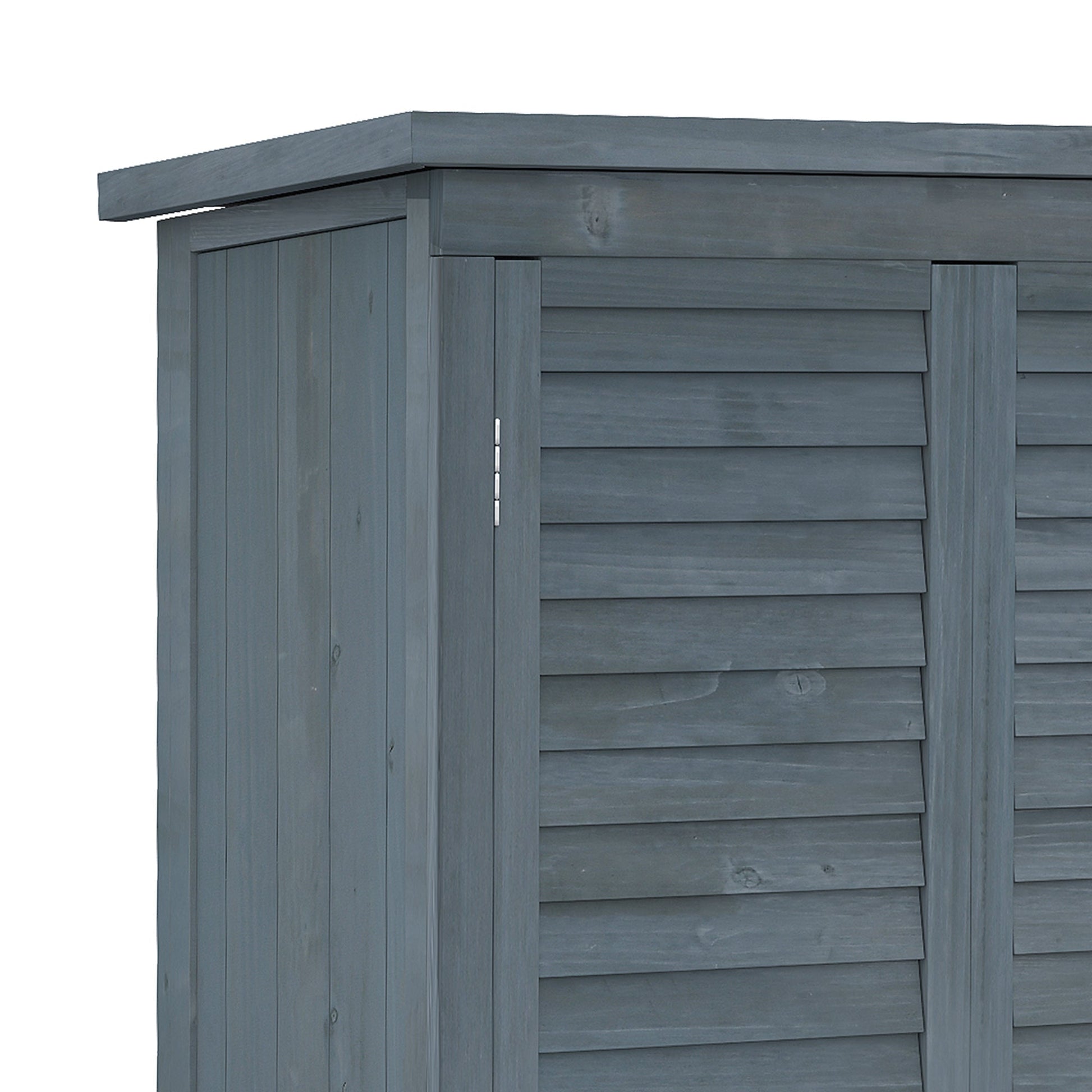Wooden Garden Shed, Compact Outdoor Storage Shed, 3-Tier Shelves Tool Organizer with Asphalt Roof and Shutter Doors, 34.3" x 18.3" x 63", Grey