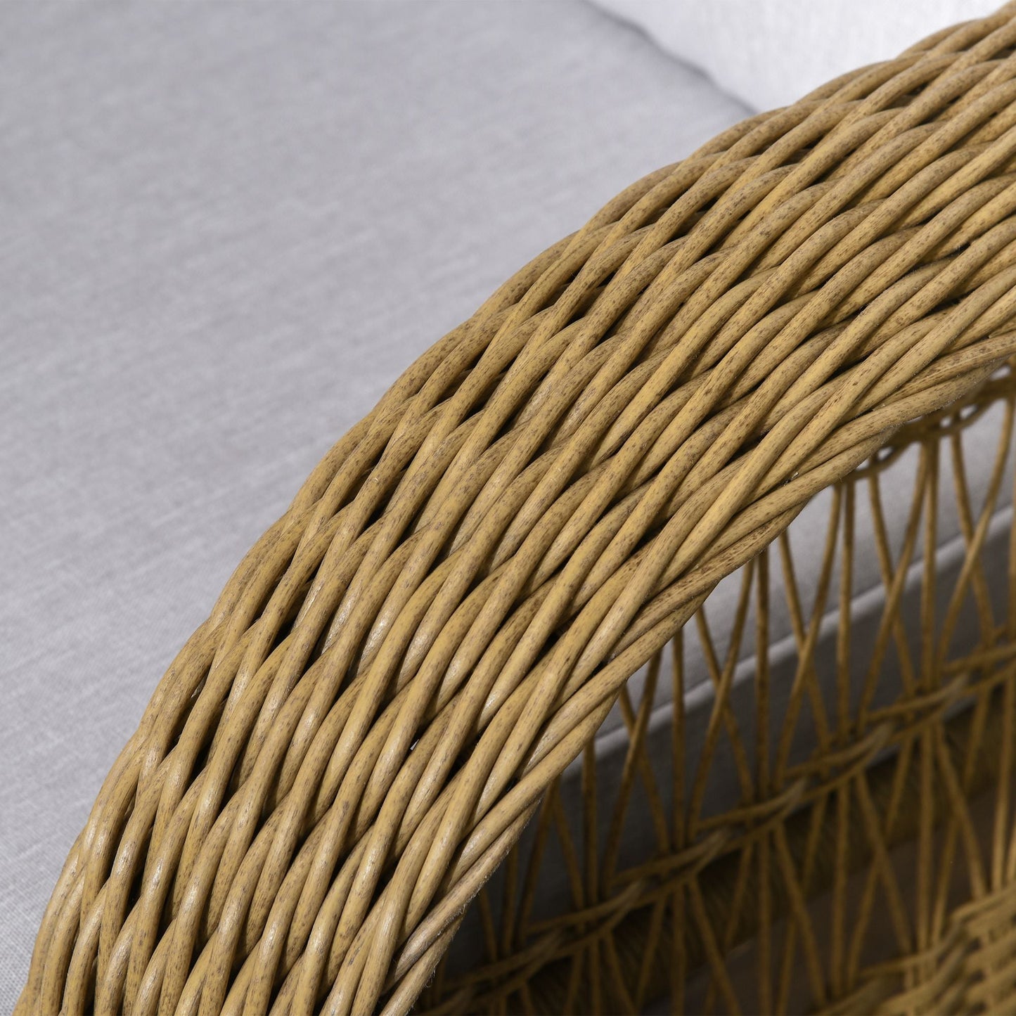 Outdoor PE Rattan Rocking Chair with Cushions, Patio Luxury Round Wicker Garden Porch Furniture w/ Armrest and High Backrest for Backyard, Garden, Light Grey