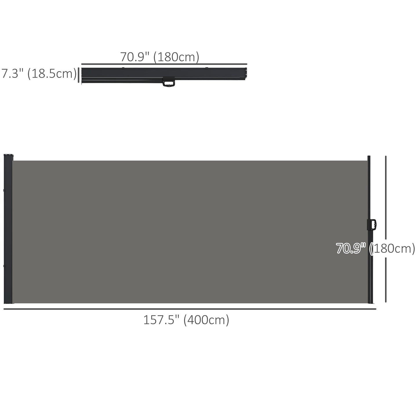 13' x 6' Retractable Side Awning, Garden Privacy Screen Divider, Full Cassette Windbreaker for Hot Tub, Balcony, Terrace, Pool, Dark Grey