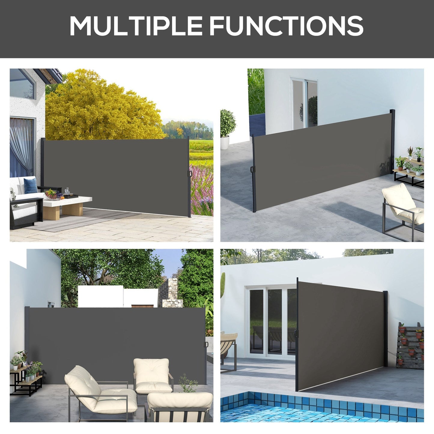 13' x 6' Retractable Side Awning, Garden Privacy Screen Divider, Full Cassette Windbreaker for Hot Tub, Balcony, Terrace, Pool, Dark Grey