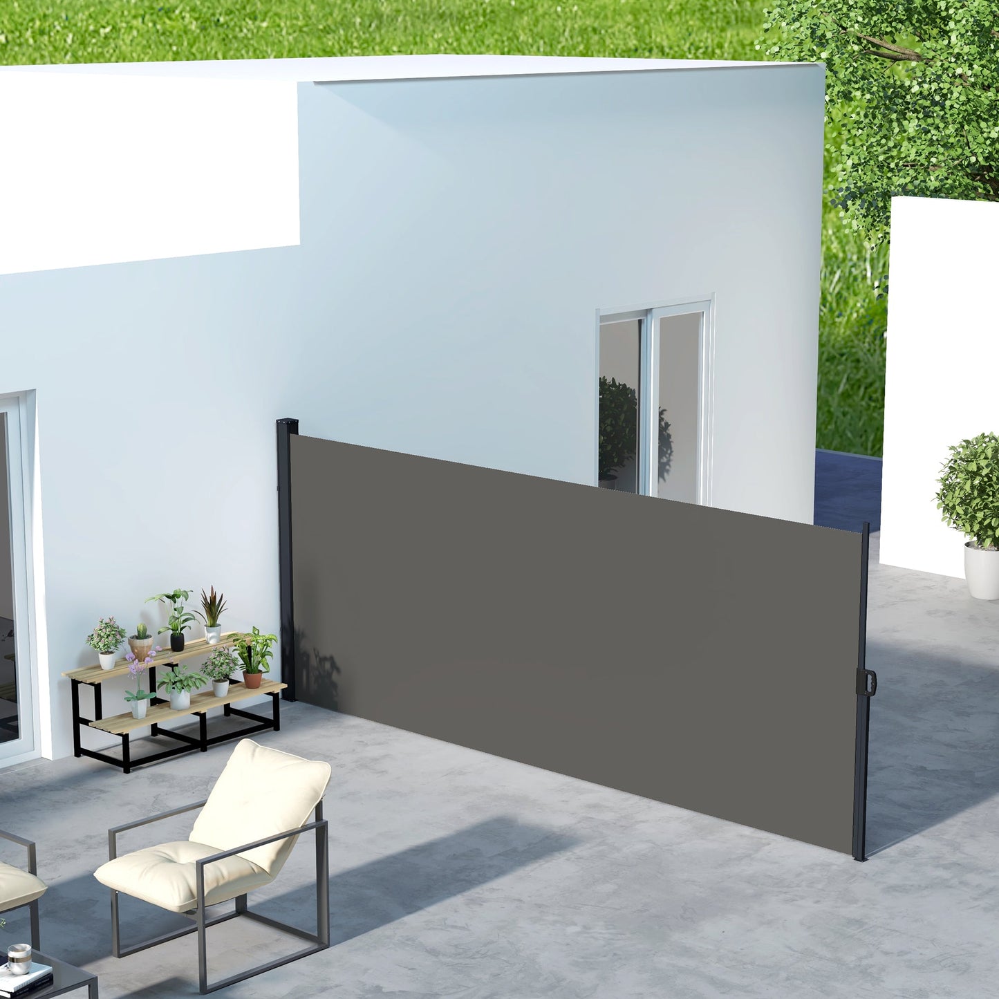 13' x 6' Retractable Side Awning, Garden Privacy Screen Divider, Full Cassette Windbreaker for Hot Tub, Balcony, Terrace, Pool, Dark Grey