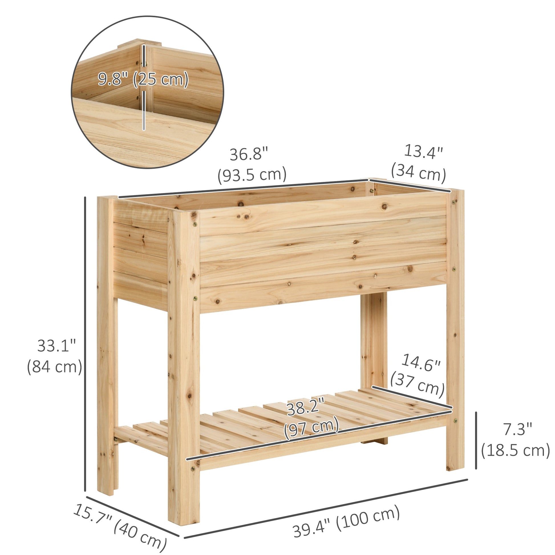 Wooden Raised Garden Bed Planter, Elevated Planter Box with Storage Shelf and Bed Liner for Backyard, Patio, Balcony, 40" x 16" x 33", Natural Wood