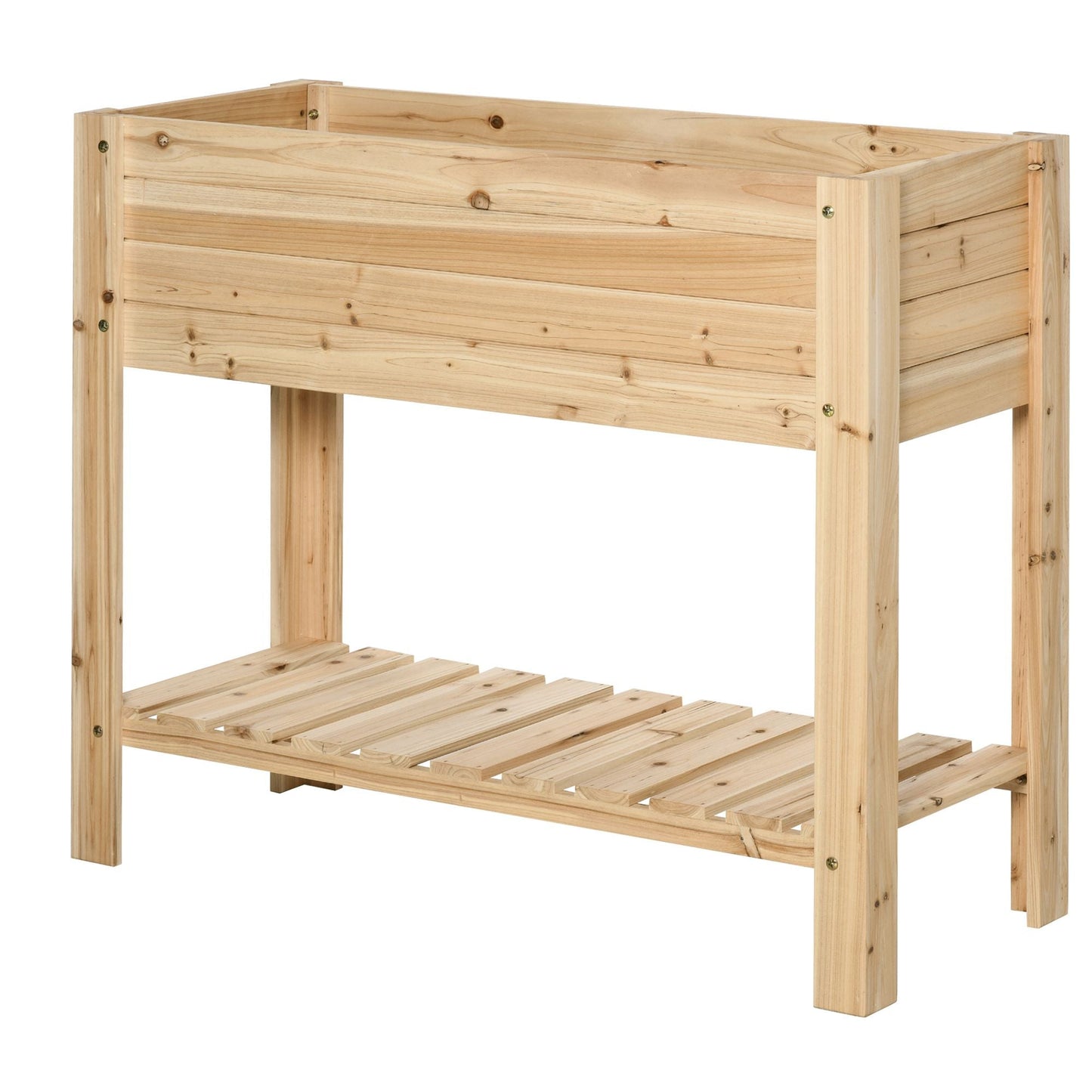 Wooden Raised Garden Bed Planter, Elevated Planter Box with Storage Shelf and Bed Liner for Backyard, Patio, Balcony, 40" x 16" x 33", Natural Wood