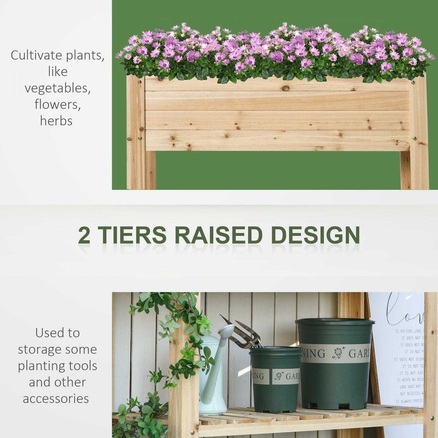 Wooden Raised Garden Bed Planter, Elevated Planter Box with Storage Shelf and Bed Liner for Backyard, Patio, Balcony, 40" x 16" x 33", Natural Wood
