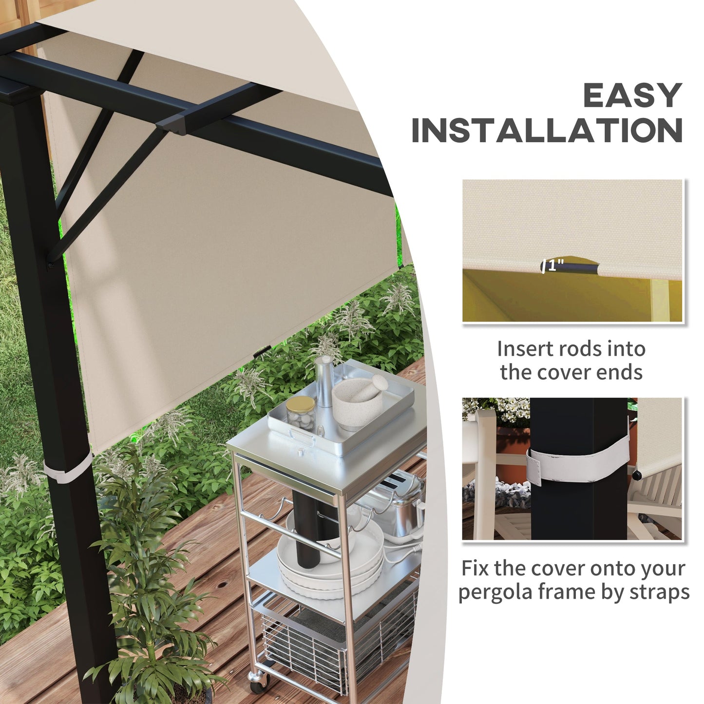 2 Pcs 16 x 4ft Pergola Canopy Replacement, UV Protection Pergola Shade Cover, Easy to Install, for 10 x 10ft Pergola, Khaki