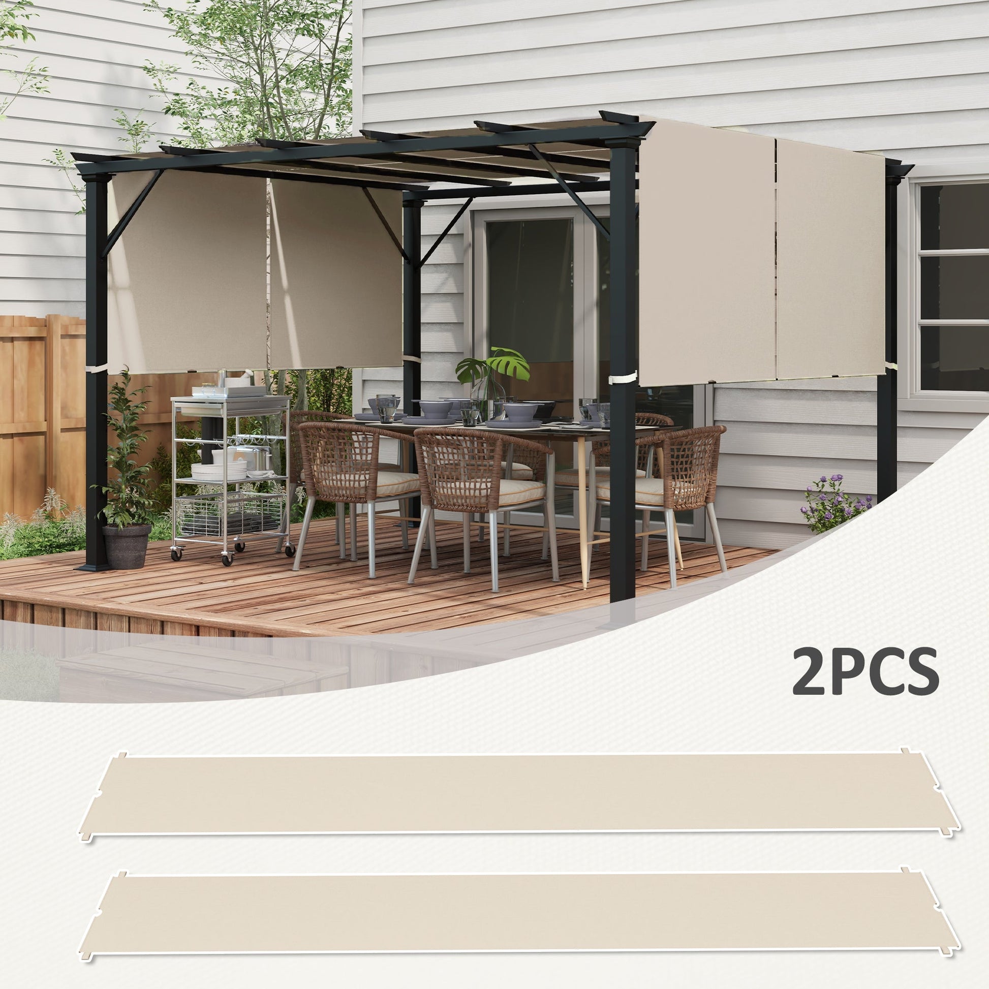 2 Pcs 16 x 4ft Pergola Canopy Replacement, UV Protection Pergola Shade Cover, Easy to Install, for 10 x 10ft Pergola, Cover ONLY, Khaki