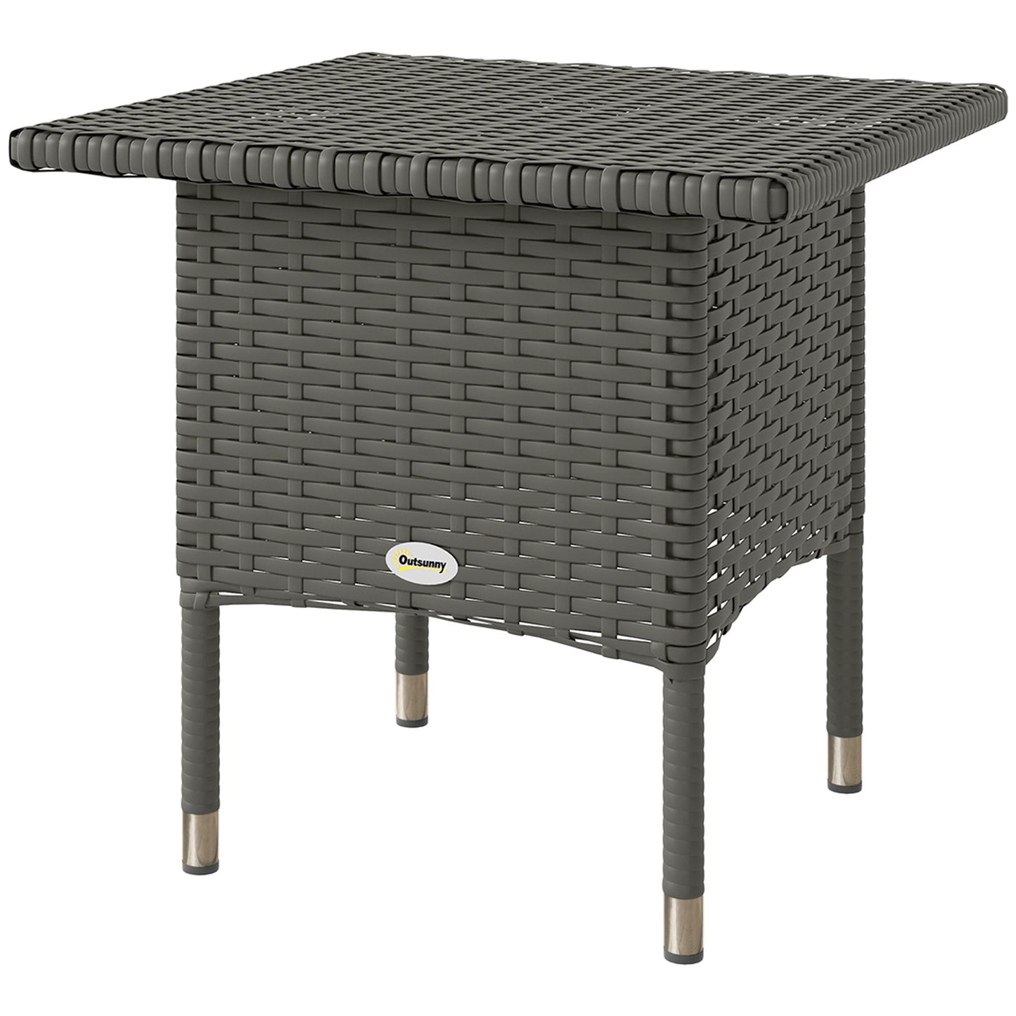 20" Patio Wicker Coffee Table, Outdoor Coffee Table with Plastic Board Underneath the Woven Tabletop for Patio, Garden, Balcony, Grey