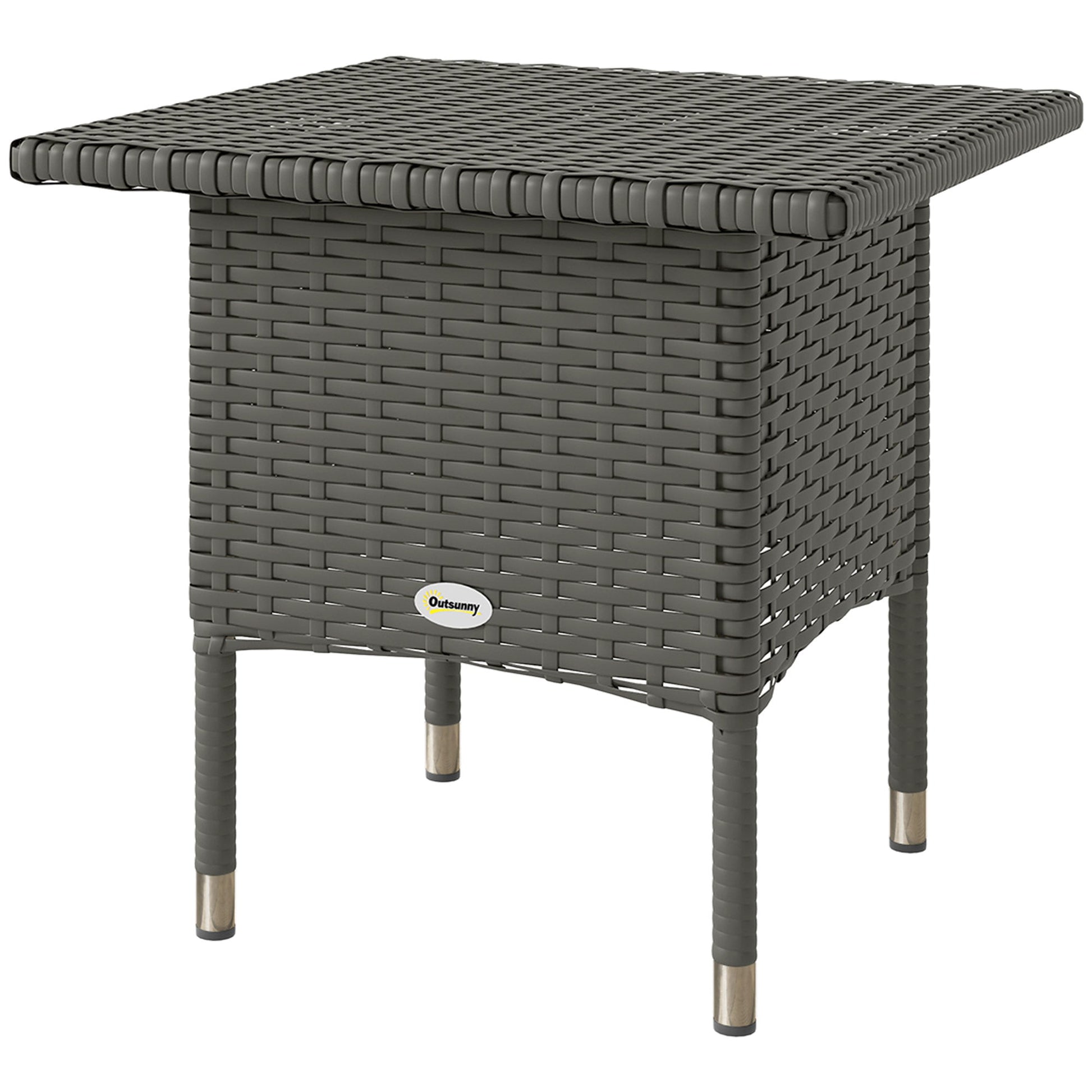 20" Patio Wicker Coffee Table, Outdoor Coffee Table with Plastic Board Underneath the Woven Tabletop for Patio, Garden, Balcony, Grey