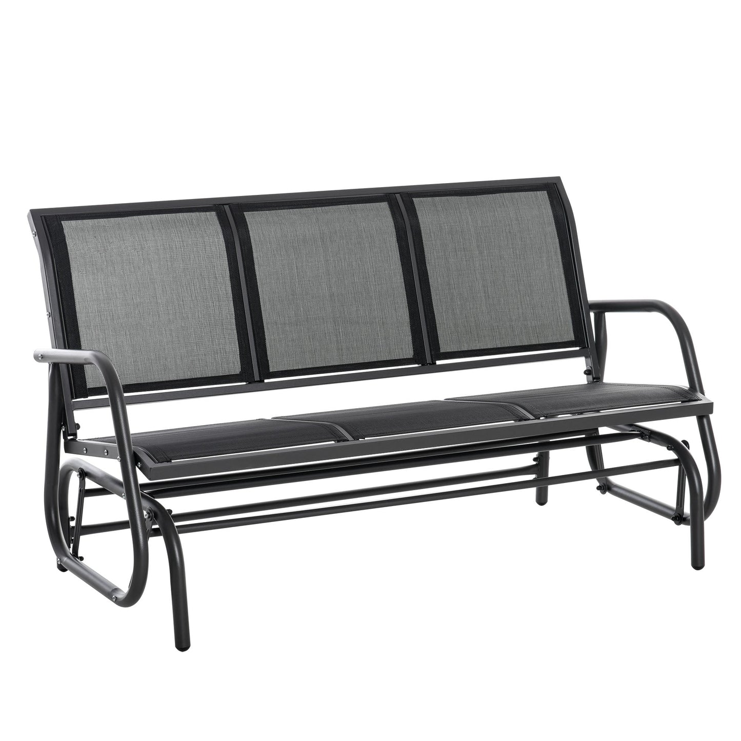 3-Seat Outdoor Glider Chair, Patio Glider Outdoor Rocking Chair with Steel Frame, Sling Fabric Seat for Garden, Backyard, Lawn, Black