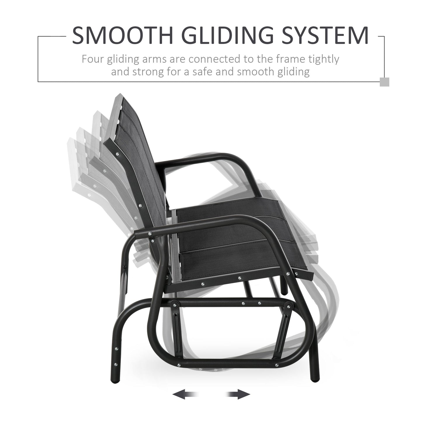 3-Seat Outdoor Glider Chair, Patio Glider Outdoor Rocking Chair with Steel Frame, Sling Fabric Seat for Garden, Backyard, Lawn, Black