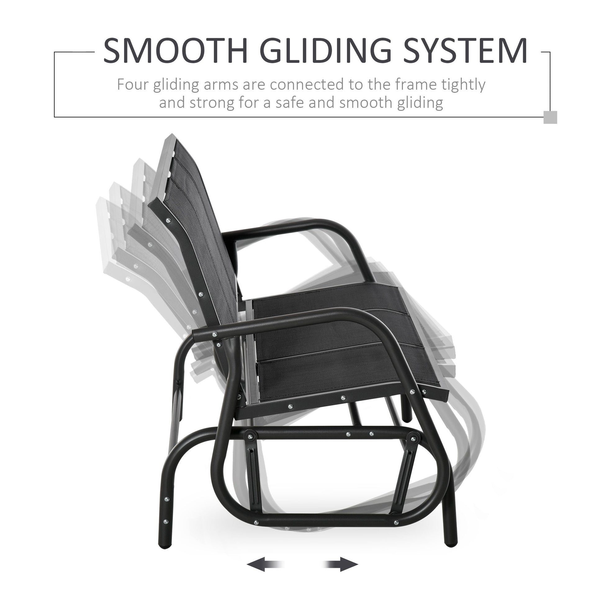 3-Seat Outdoor Glider Chair, Patio Glider Outdoor Rocking Chair with Steel Frame, Sling Fabric Seat for Garden, Backyard, Lawn, Black